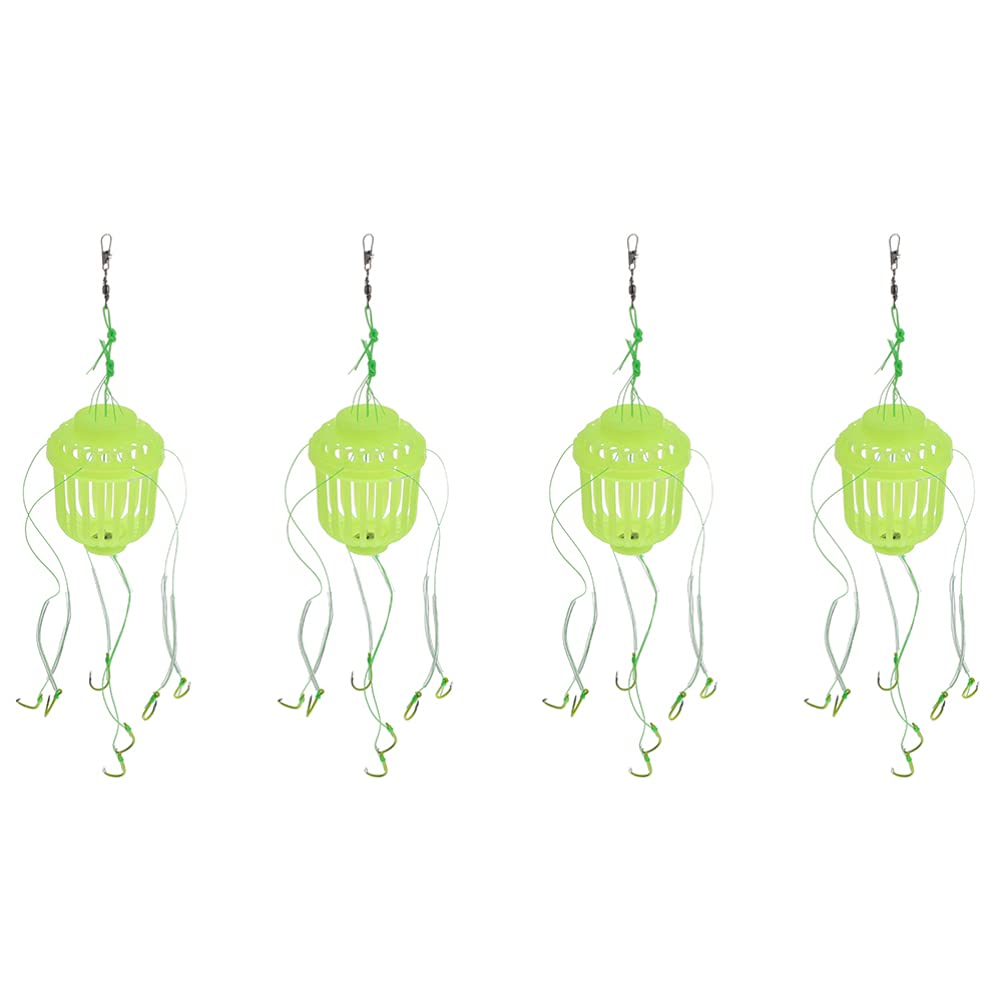 BESPORTBLE 4-Piece Luminous Fishing Hooks Set - Carp Fishing Lure Baits with Cage Feeder Basket Holder for Freshwater & Saltwater Fishing | Perfect for Night Fishing and Bait Fishing Adventures