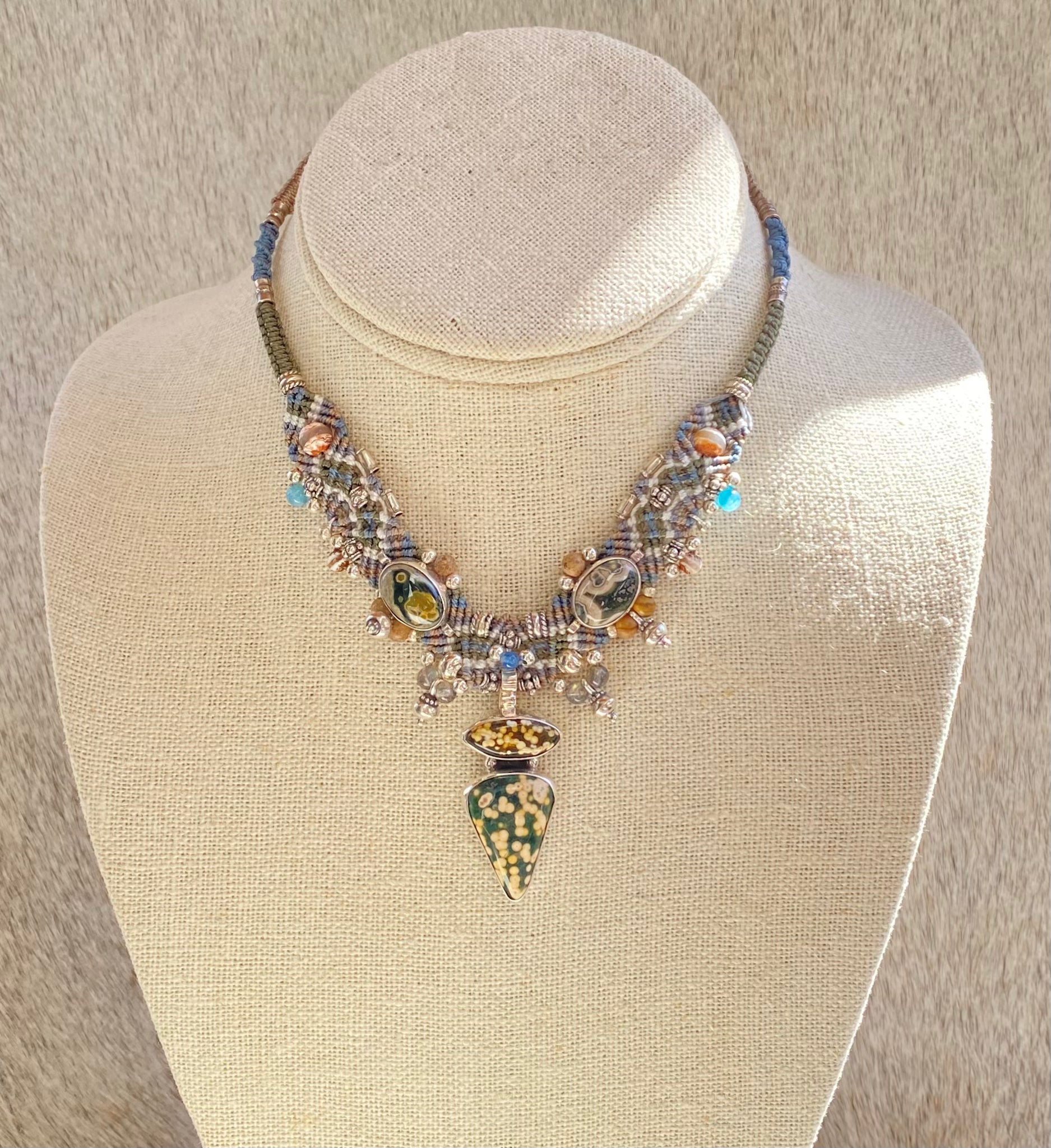 Handmade Macramé Choker Necklace with Natural Jasper Stone - Boho Chic Jewelry for Women, Gift for Her, Perfect for Festivals & Everyday Wear