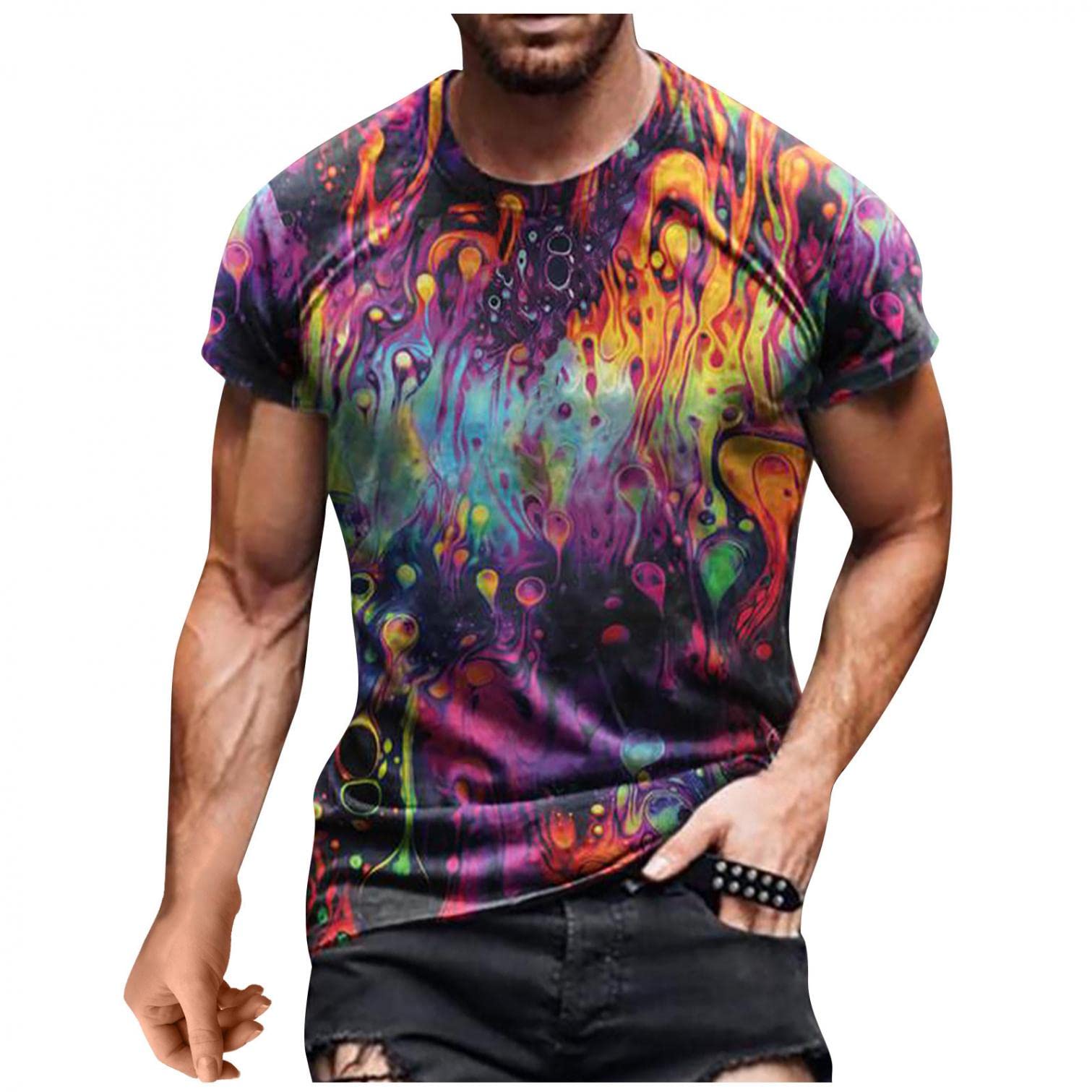 NOLDARES Men's Slim Fit Short Sleeve 3D Printed T-Shirt - Breathable Summer Casual Tee for Outdoors, Parties & Daily Wear