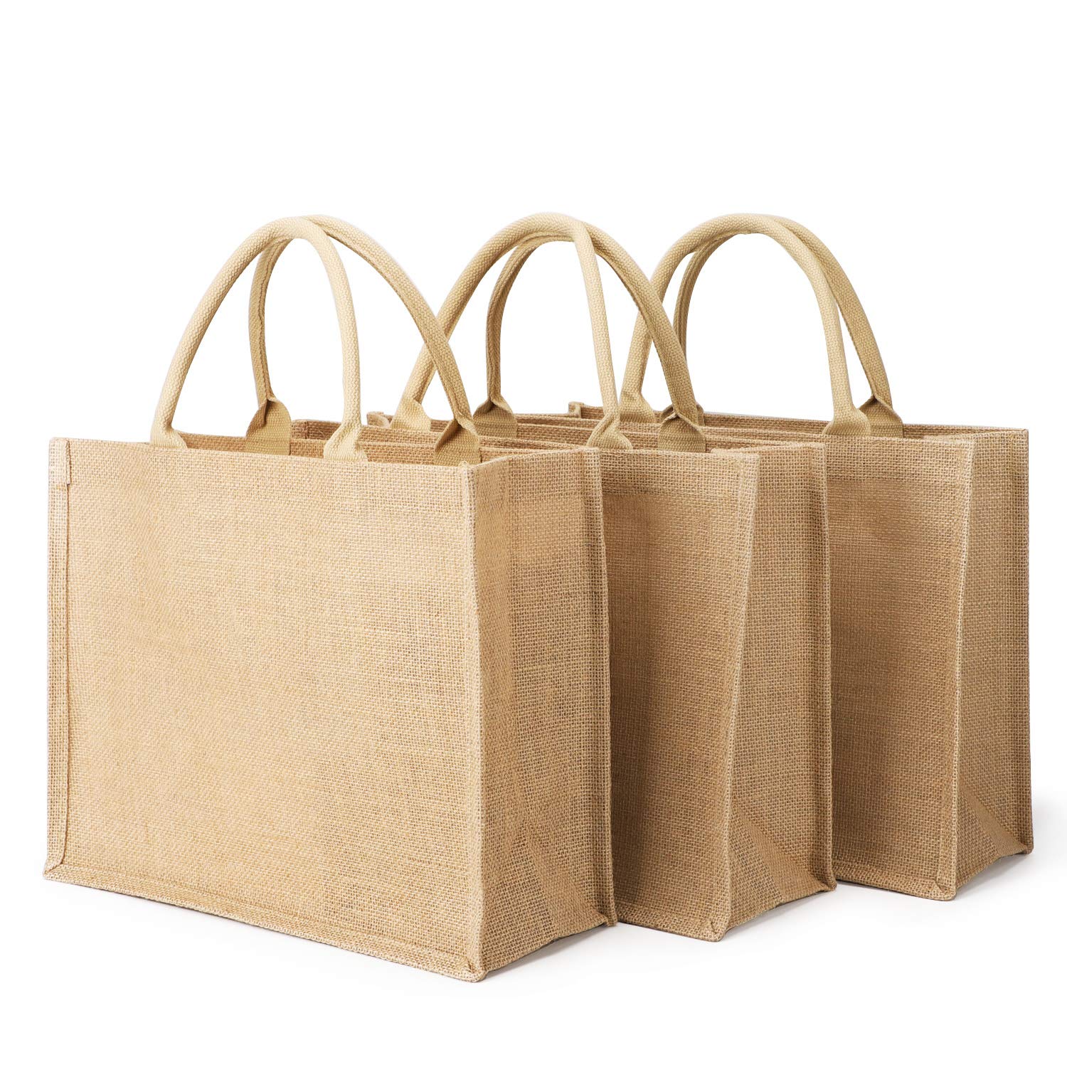 Segarty 3 Pack Large Burlap Jute Reusable Canvas Tote Bags with Handles - Eco-Friendly Blank Bulk Tote Bags for Women, Bridesmaid Wedding Favors, Grocery Shopping, Beach Trips & DIY Crafts - Perfect for Market, Bachelorette Parties & Everyday Use