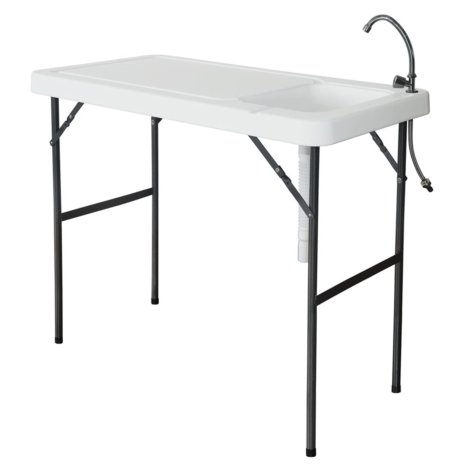 GT4-ZJ Portable Folding Picnic Table with Removable Sink Faucet - Outdoor Camping, Beach, Hunting & Fishing Cutting Table - Perfect for Backyard BBQ, Tailgating, RV Trips & Outdoor Adventures (White)