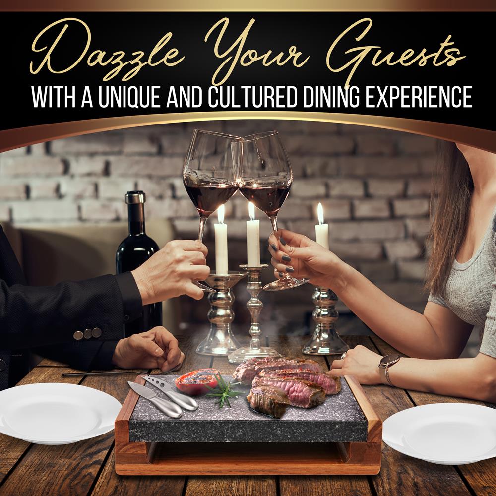 Premium Natural Granite Stone Sizzling Platter Set - Perfect for Sizzling Steak, Seafood & Hot Stone Cooking at Home or Restaurant