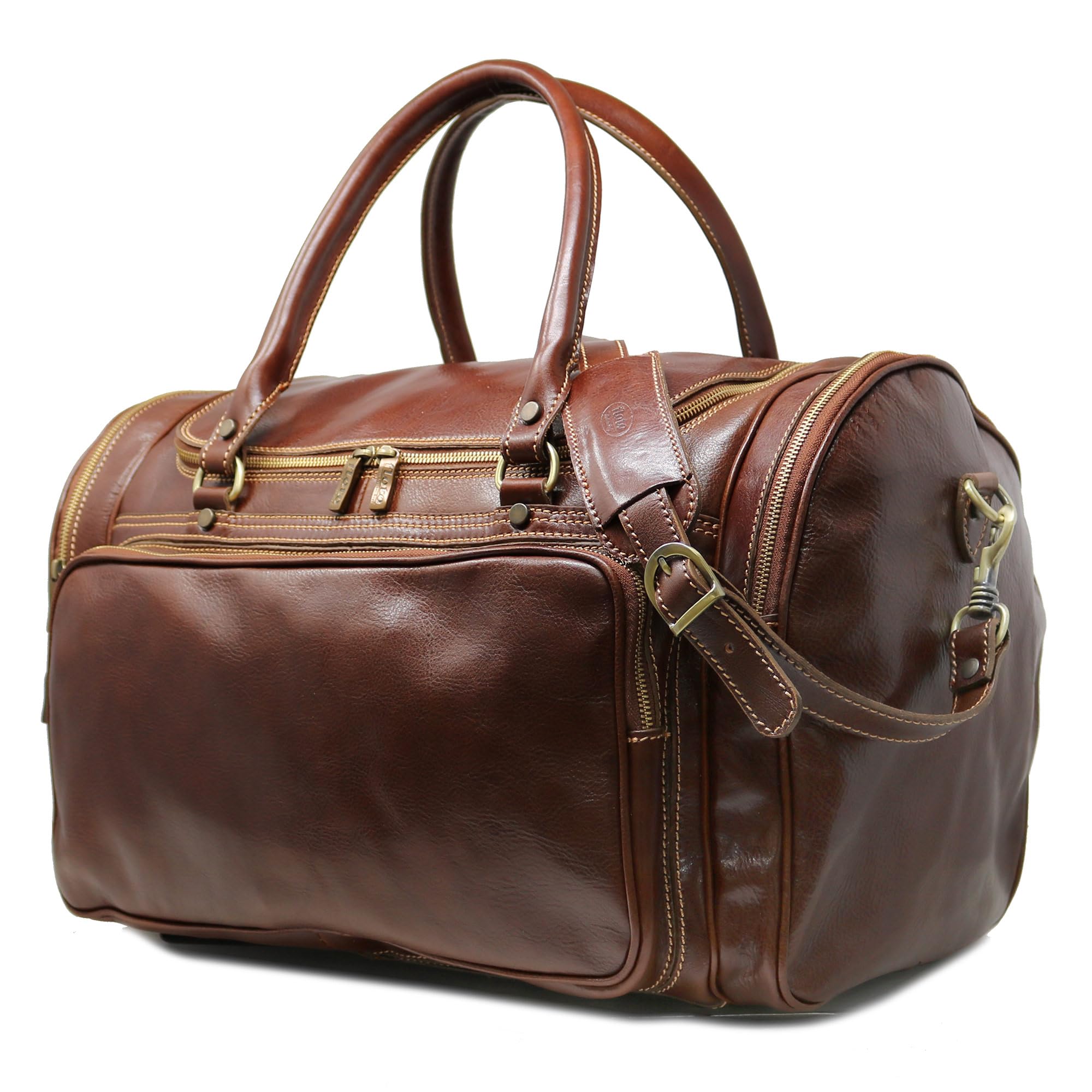 Premium Italian Leather Duffle Bag - Floto Torino Vintage Brown Travel Luggage for Men & Women | Business Trips, Gym, Weekend Getaways & Air Travel