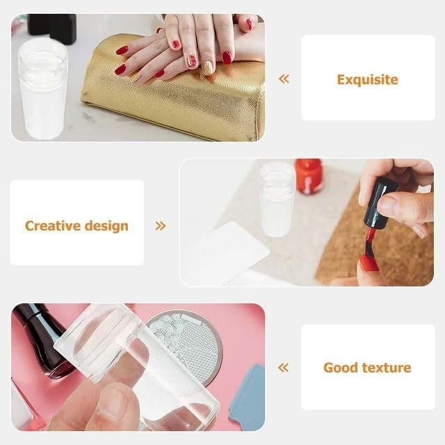Prosopyare Nail Art Stamper Kit - French Tip Nail Tool Set with Clear Silicone Stamping Jelly, Scraper & Nail Holder for Professional Manicures | Perfect for DIY Nail Art, Salon Use & Home Nail Care