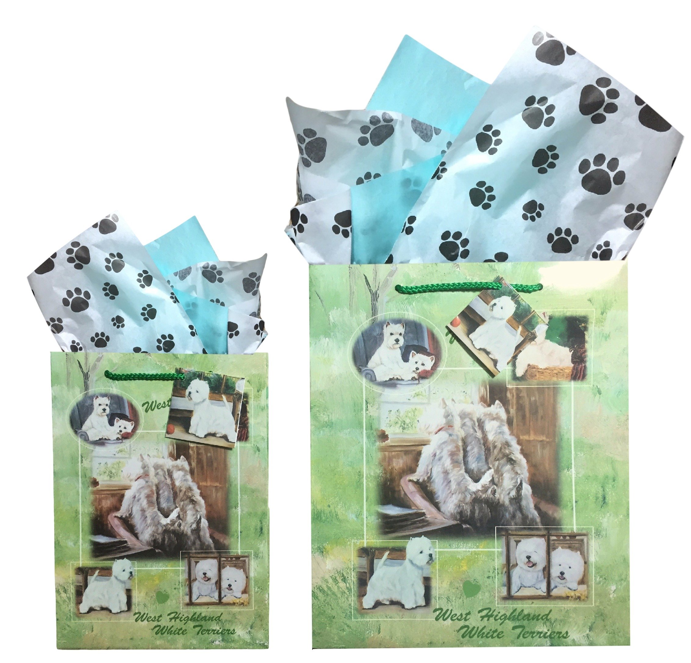 West Highland White Terrier Dog Breed Gift Bags Set of 2 - Premium Pet Lover Present with Tissue Paper - Perfect for Birthday Parties, Dog Show Favors & Special Occasions