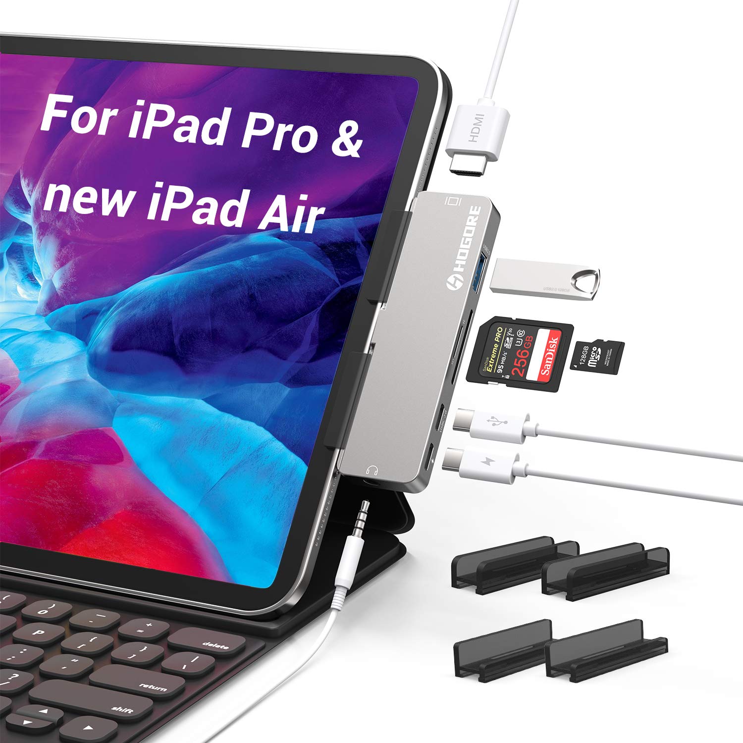 HOGORE 7-in-1 USB C Hub for iPad Pro 12.9/11 (2020/2021), iPad Air 5/4 & iPad Mini 6 - 4K HDMI, PD Charging, SD/TF Card Reader, USB 3.0, Audio Jack - Perfect for Work, Travel & Home Office Accessories