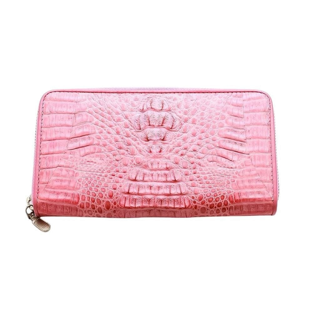 Pink Crocodile Leather Women's Long Wallet Purse - Elegant RFID Blocking Clutch for Everyday Use & Special Occasions
