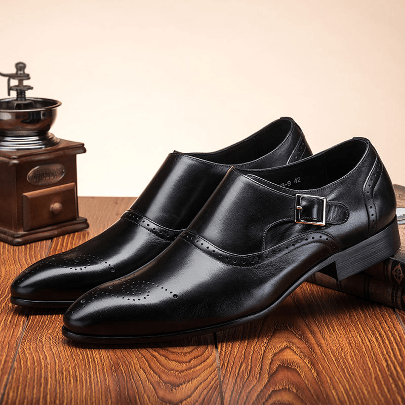 Lovevop Men's Brogue Oxford Shoes - Elastic Band Comfortable Business Casual Dress Shoes for Office, Wedding & Formal Events