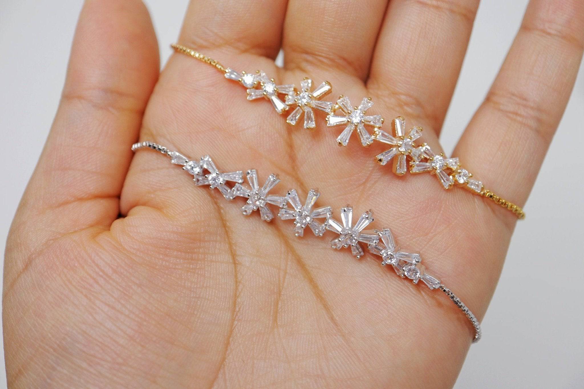 Cubic Zirconia Flower Diamond Drop Crystal Bracelet - Elegant Bridal Jewelry & Bridesmaid Gift | Perfect for Weddings, Anniversaries & Special Occasions