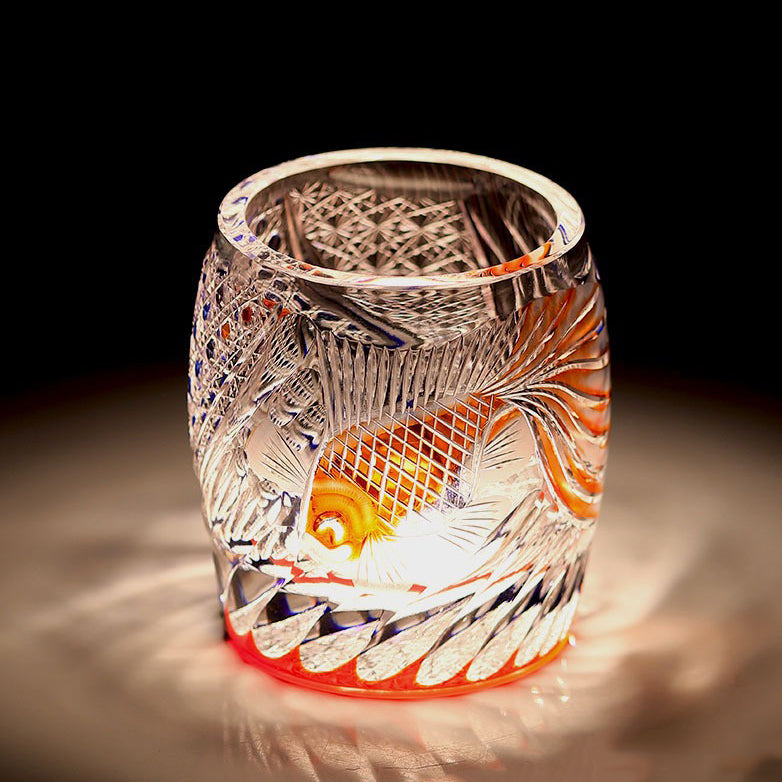 Handcrafted Edo Kiriko Koi Whisky Glass & Tea Cup - Japanese Artisan Cut Crystal for Whiskey, Cocktails & Tea Ceremony - Perfect Gift for Collectors & Home Bar Decor