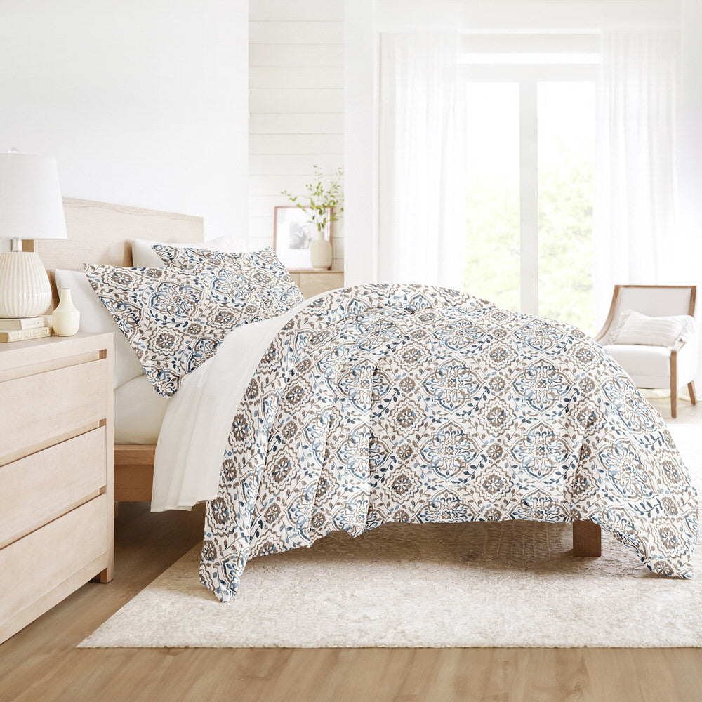Oasis Pattern 3 Piece Duvet Cover Set - Queen Size Bedding with Pillow Shams - Soft & Breathable Cotton - Perfect for Master Bedroom, Guest Room & Dorm Decor