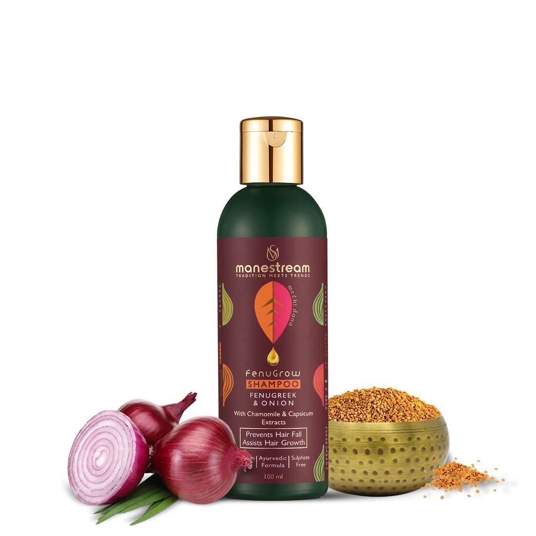 Manestream Fenugrow Ayurvedic Hair Fall Treatment Shampoo for Men & Women - Fenugreek & Onion Extract, DHT Blocker, Paraben & SLS Free (100ml) | Promotes Hair Growth & Reduces Hair Loss for Daily Hair Care Routine