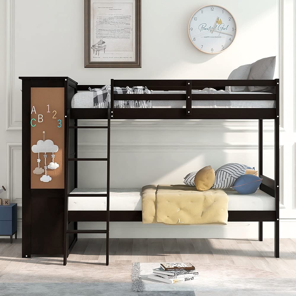 Kids Twin Over Twin Bunk Bed with Guardrails & Ladder - Space-Saving for Small Rooms