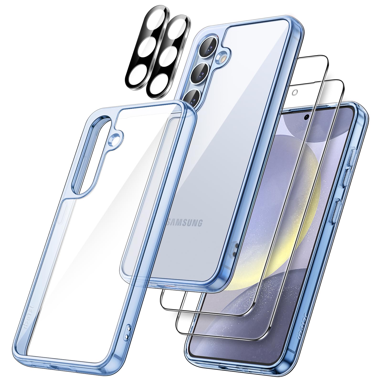 JETech 5-in-1 Protective Case for Samsung Galaxy S24+ 5G - Shockproof Bumper Cover with 2X Tempered Glass Screen Protectors & Camera Lens Protector | Non-Yellowing, Sapphire Blue | Perfect for Outdoor Activities, Work & Daily Use