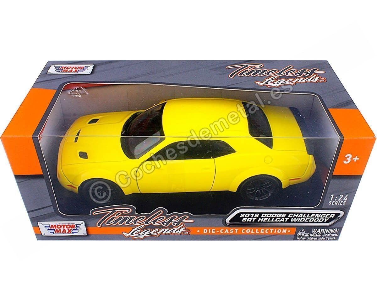 1:24 Scale 2018 Dodge Challenger SRT Hellcat Diecast Model Car - Yellow Collectible Toy for Adults & Kids - Perfect for Display, Gifts, and Car Enthusiast Collections