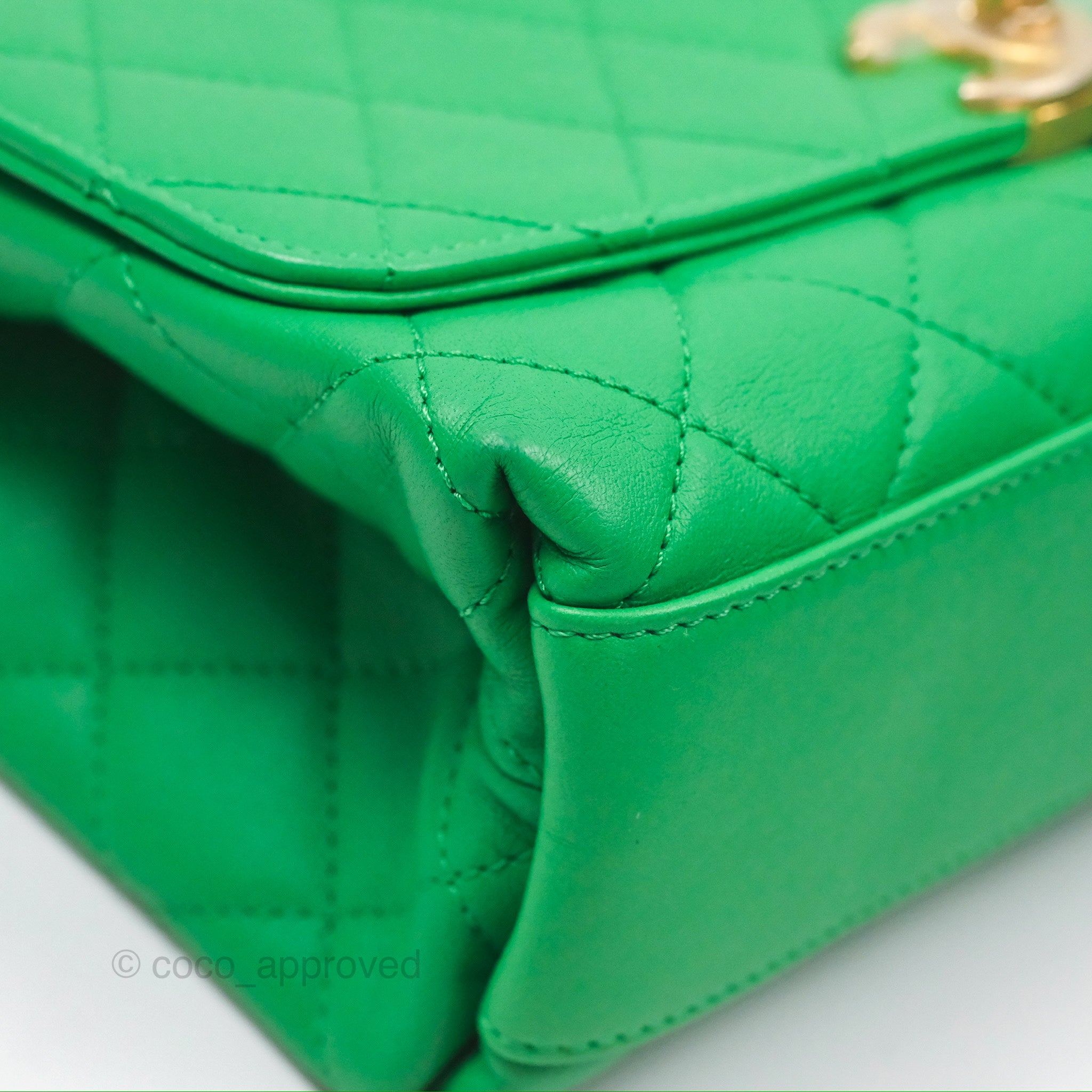 Chanel CC Quilted Flap Bag With Top Handle - Green Calfskin Leather Crossbody Bag with Gold Hardware | Luxury Designer Handbag for Women, Perfect for Date Night & Special Occasions