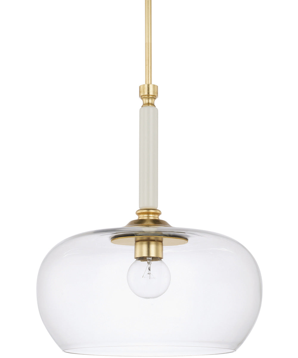 1 Light Pendant in Whisper White with Clear Glass - Modern Ceiling Light Fixture for Kitchen, Dining Room, or Bedroom Lighting