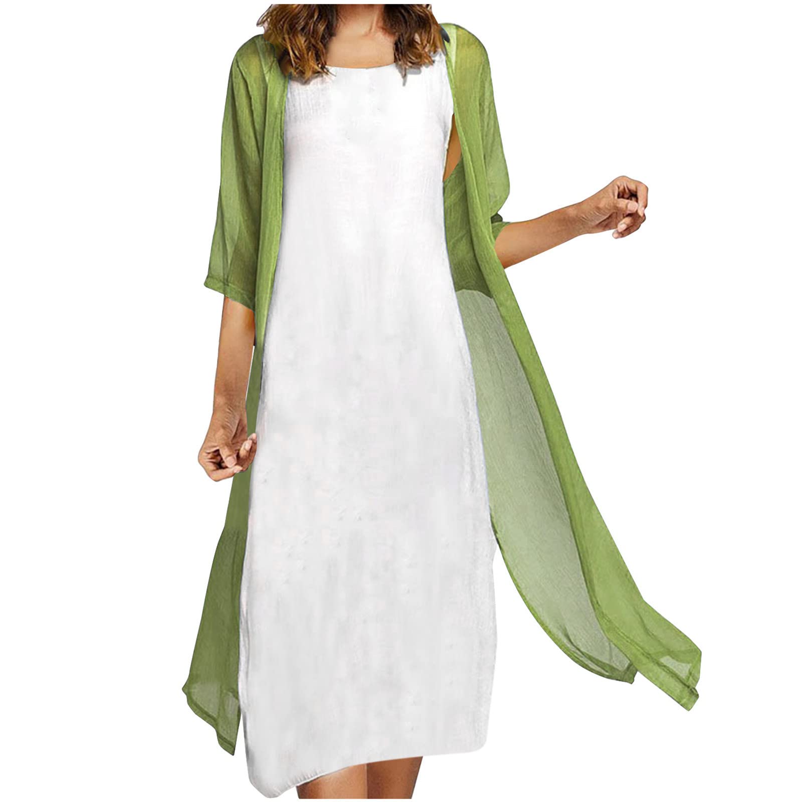 2023 Fashion Women's Summer Dresses - Casual Sleeveless Round Neck Two-Piece Set, Solid Color Coat Dress for Wedding Guest & Beach Vacation | Plus Size Options