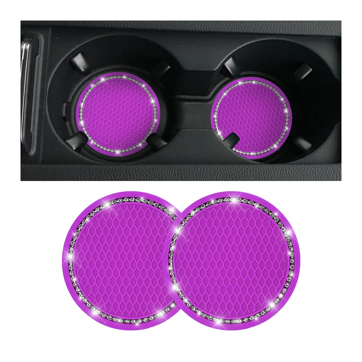 2-Pack Bling Crystal Rhinestone Car Cup Holder Coasters - 2.75