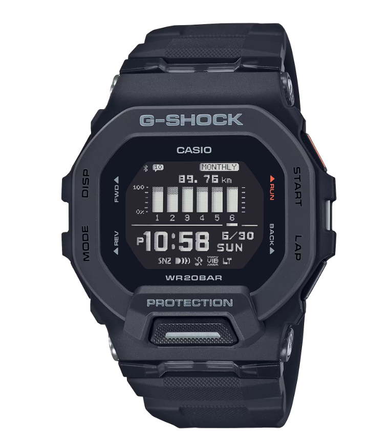 Casio G-Shock GBD200 Bluetooth Smartwatch with Step Counter - Black Square Digital Watch for Men - Fitness Tracking & Outdoor Sports