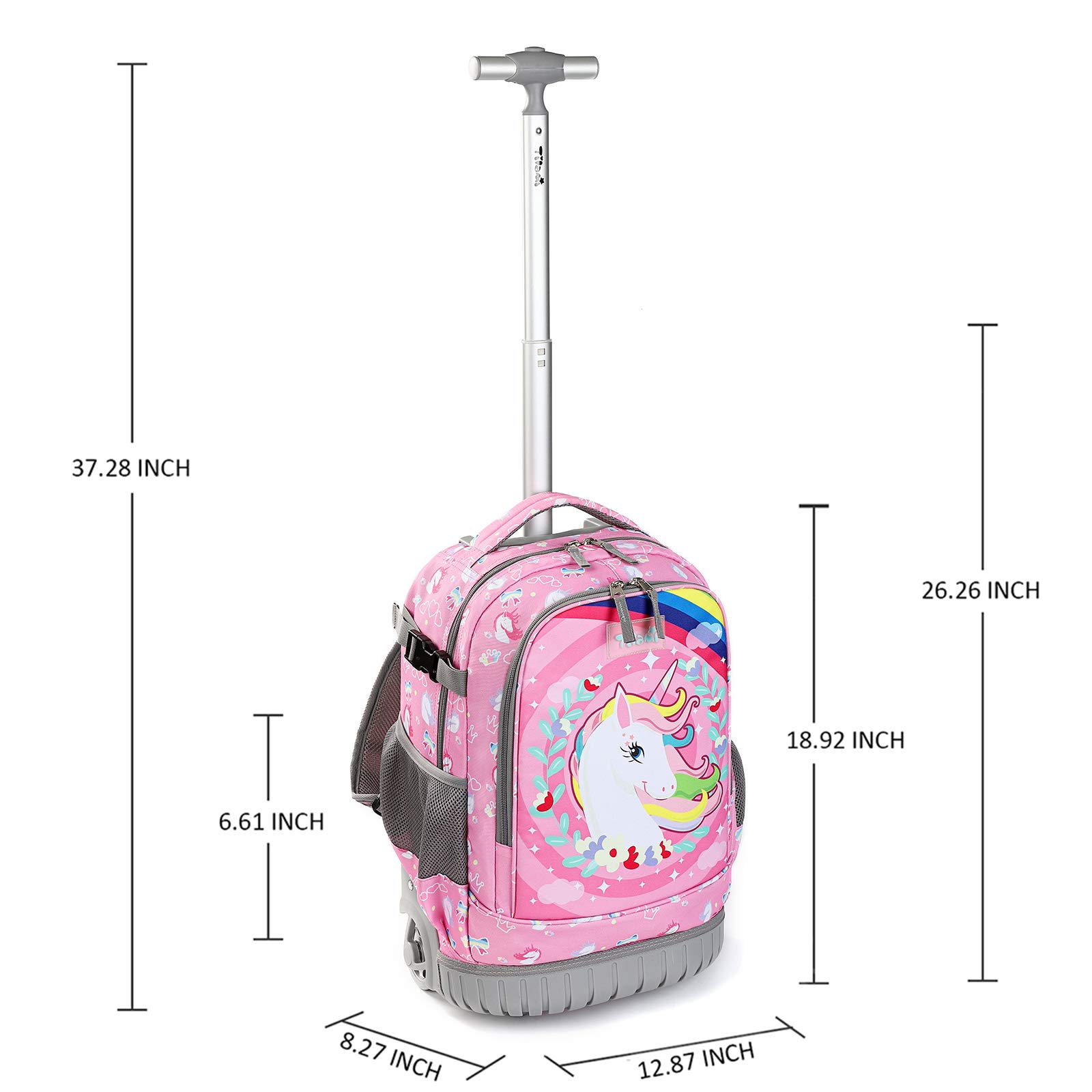 Tilami 19 Inch Rolling Backpack with Lunch Bag - Wheeled Laptop Backpack for School & Travel (Unicorn Pink) - Perfect for Students, Commuters & Business Professionals