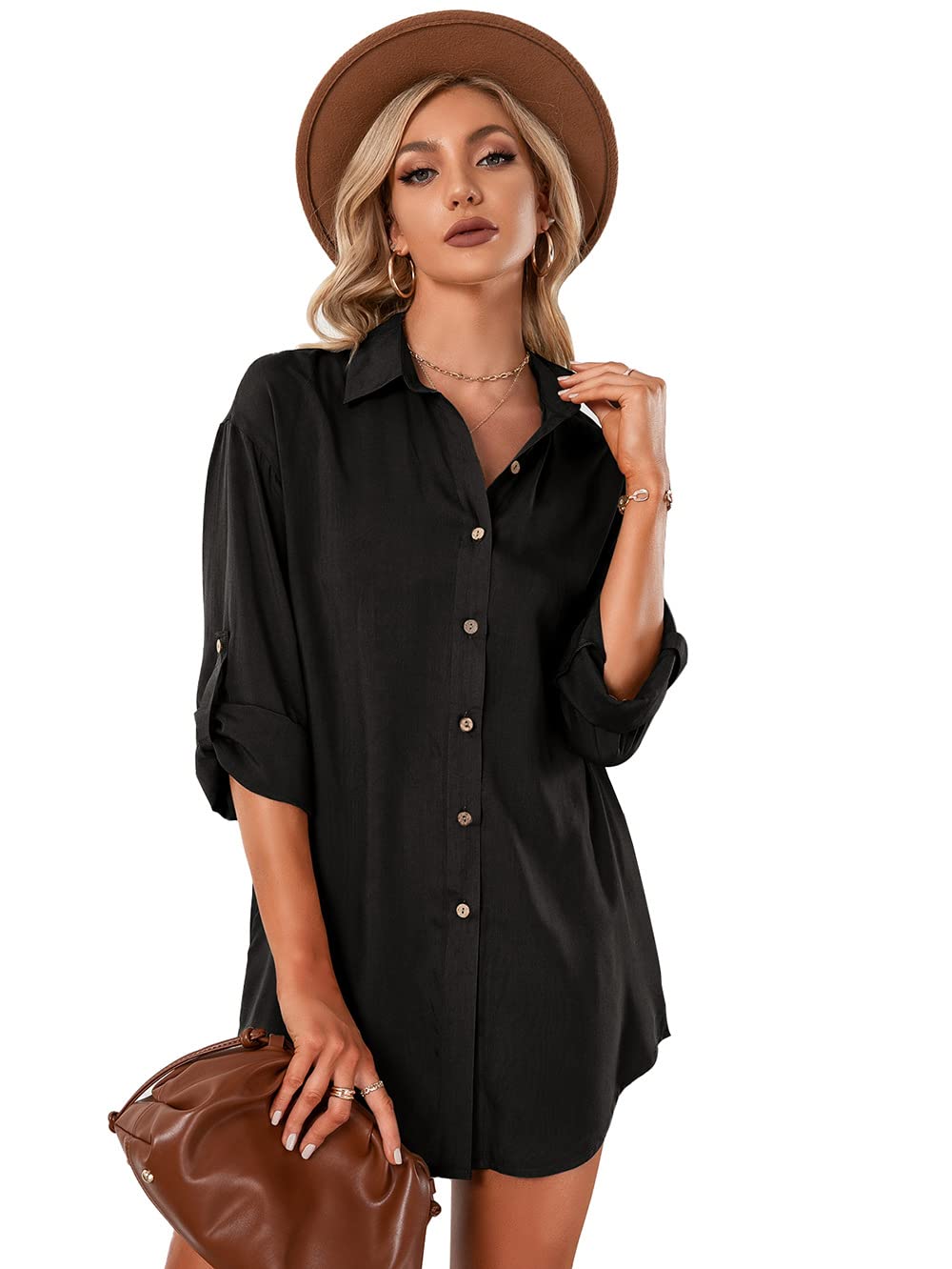 Anna-Kaci Women's Long Sleeve Button Down Shirt Dress - Casual Mini Tunic Blouse for Office, Date Night & Spring Outfits | Plus Size Options Available