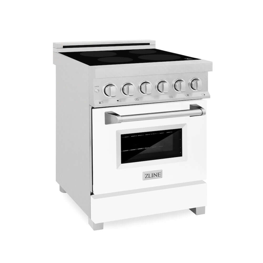 ZLINE 24 Inch 2.8 Cu. Ft. Legacy Induction Range with 4-Element Cooktop & Electric Oven - Satin Stainless Steel with White Matte Door (RAINDS WM 24) | Perfect for Modern Kitchens, Home Chefs & Energy-Efficient Cooking