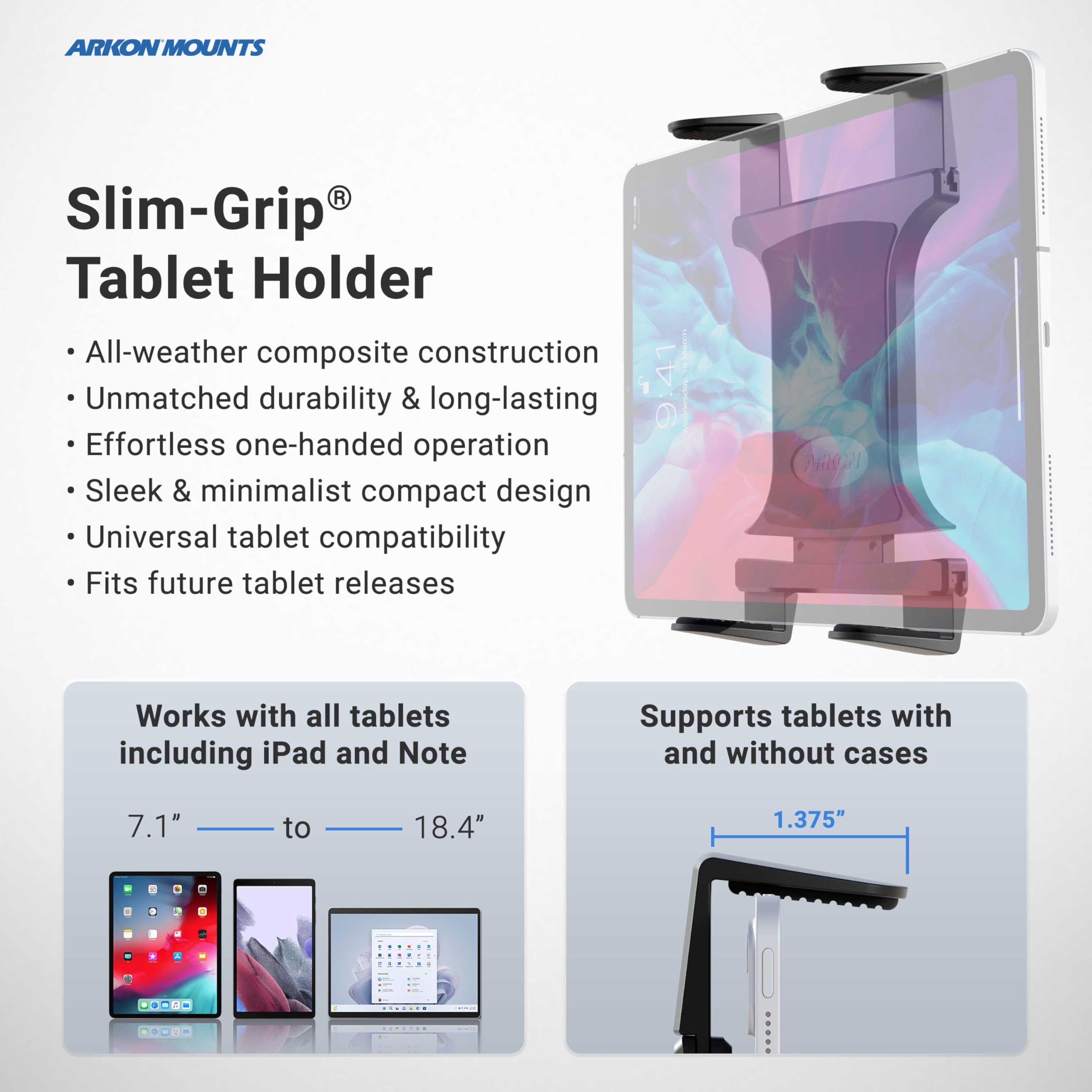 Arkon Heavy Duty Drill Base Tablet Mount - Universal Holder for iPad Air 2/Air/4/3/2 & Samsung Galaxy Note 10.1/Tab Pro 12.2 - Perfect for Construction Sites, Workshops & DIY Projects (TABRMAMPS)