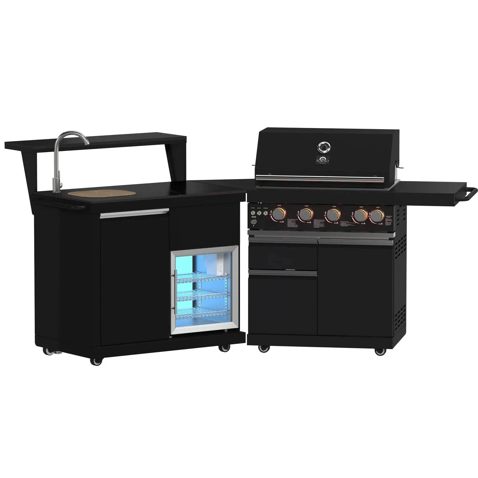 Premium Forno All'Aperto Outdoor Kitchen Set FODKT2582BLK - Stainless Steel BBQ Grill Island with Side Burner & Storage - Perfect for Backyard, Patio, and Poolside Entertaining