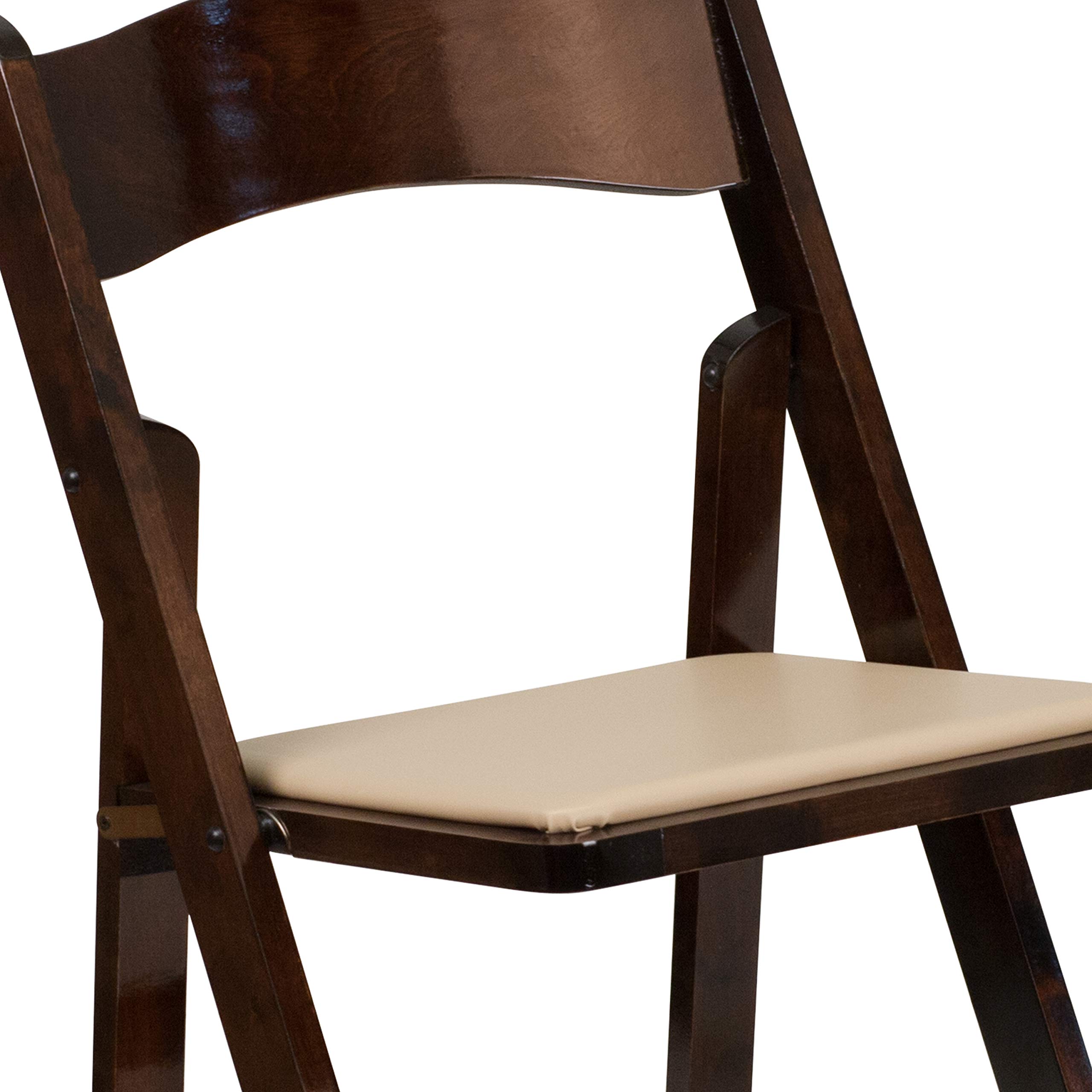 EMMA + OLIVER 2 Pack Wood Folding Chairs with Vinyl Padded Seat - Fruitwood Finish, Sturdy & Comfortable for Indoor Outdoor Events, Parties, Weddings, Picnics and Camping