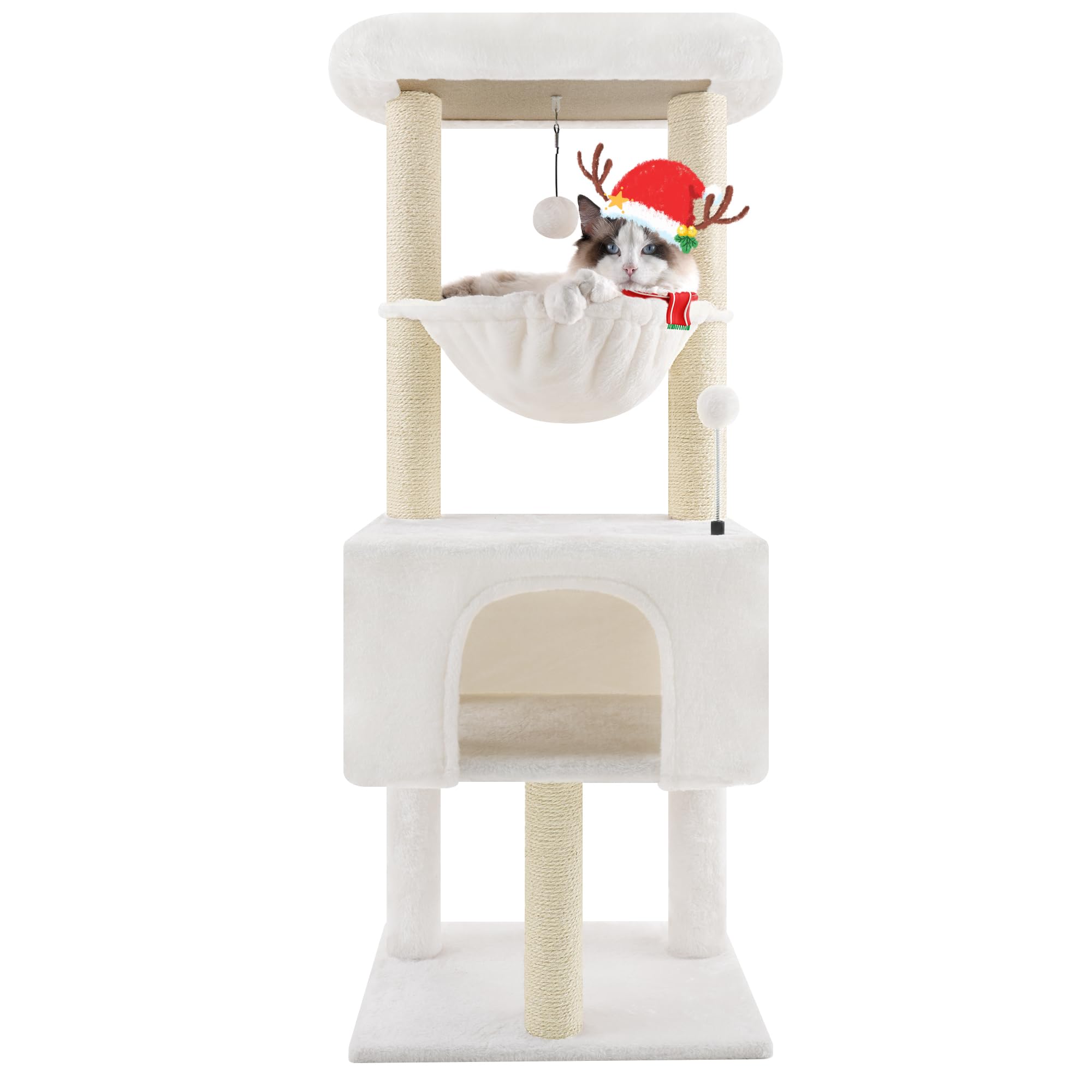 Premium Multi-Level Cat Tree for Indoor Cats - Large Condo, Hammock & Scratching Posts - Space-Saving Beige Cat Tower for Climbing & Play - Perfect for Apartments & Small Homes