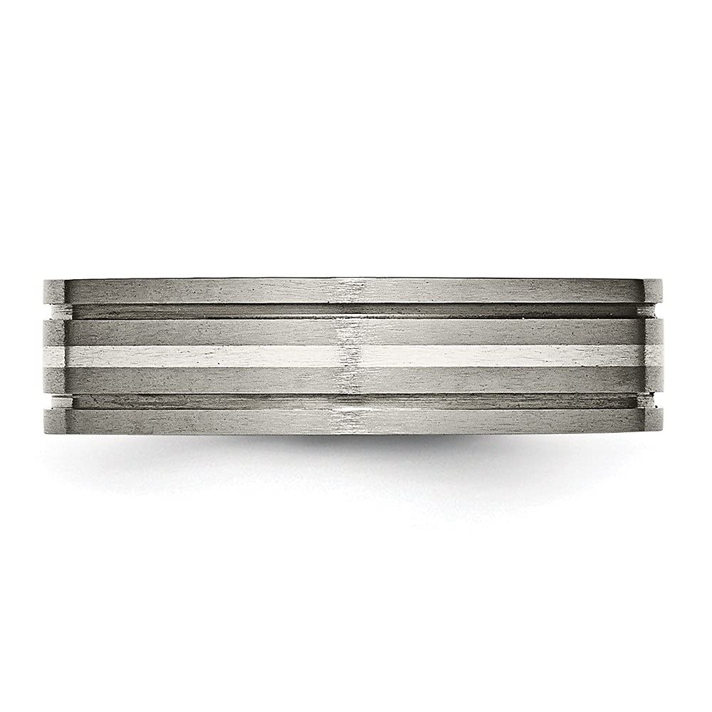 6mm Brushed Titanium & Sterling Silver Inlay Wedding Band Ring for Men - Durable Comfort Fit Ring for Engagement, Anniversary & Everyday Wear | Diamond2Deal