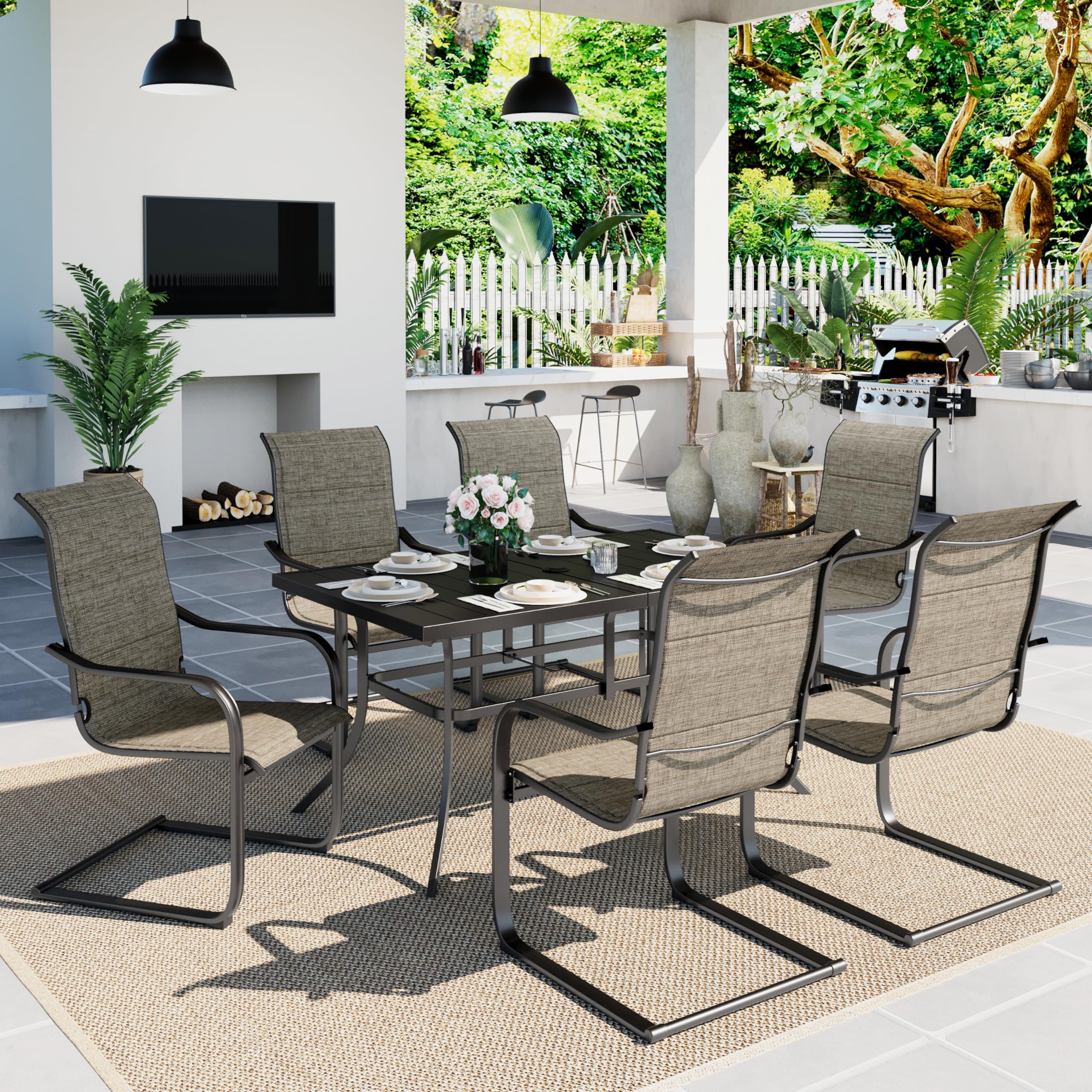 Sophia & William 7-Piece Grey Patio Dining Set with Textilene Chairs & Table - Outdoor Furniture for Backyard, Garden, Poolside - Supports 350 lbs - Quick Dry & Durable