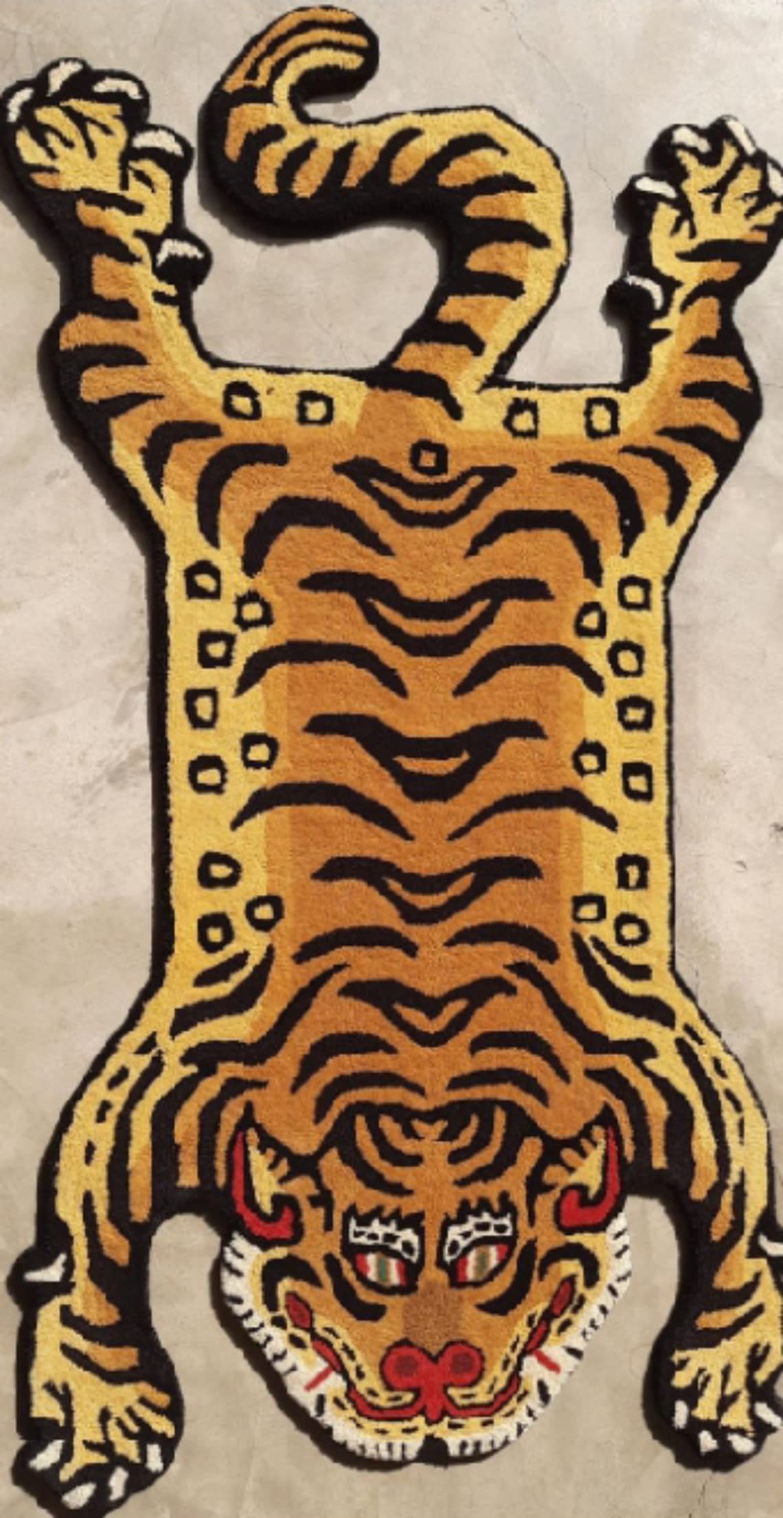 AFTAB Collection Tibetan Tiger Print Area Rug - 3x5 Feet Non-Slip Living Room Rug, Bedroom Carpet, Wall Hanging Decor in Black Gold - Perfect for Boho Home Decor, Yoga Space & Gift Giving