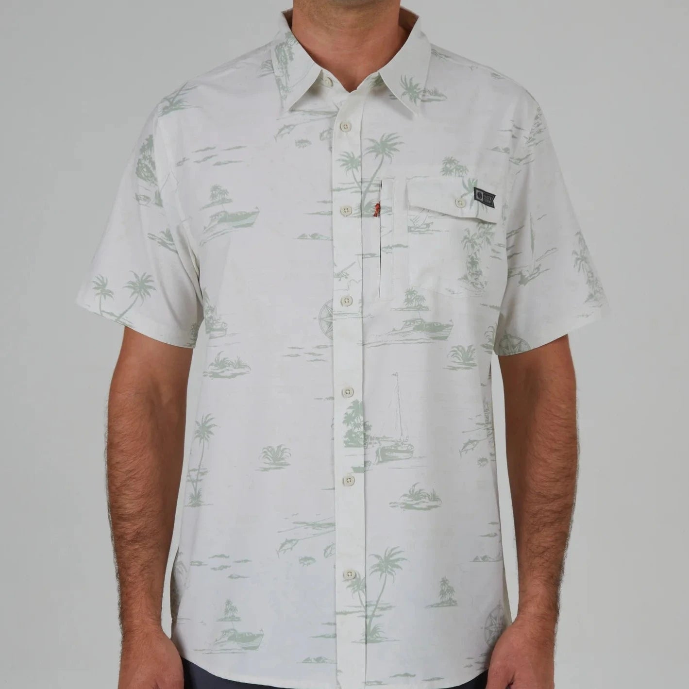 Salty Crew Seafarer Slate Short Sleeve Tech Woven Shirt - Comfortable & Breathable Fishing Shirt for Men - Perfect for Boating, Fishing & Outdoor Adventures