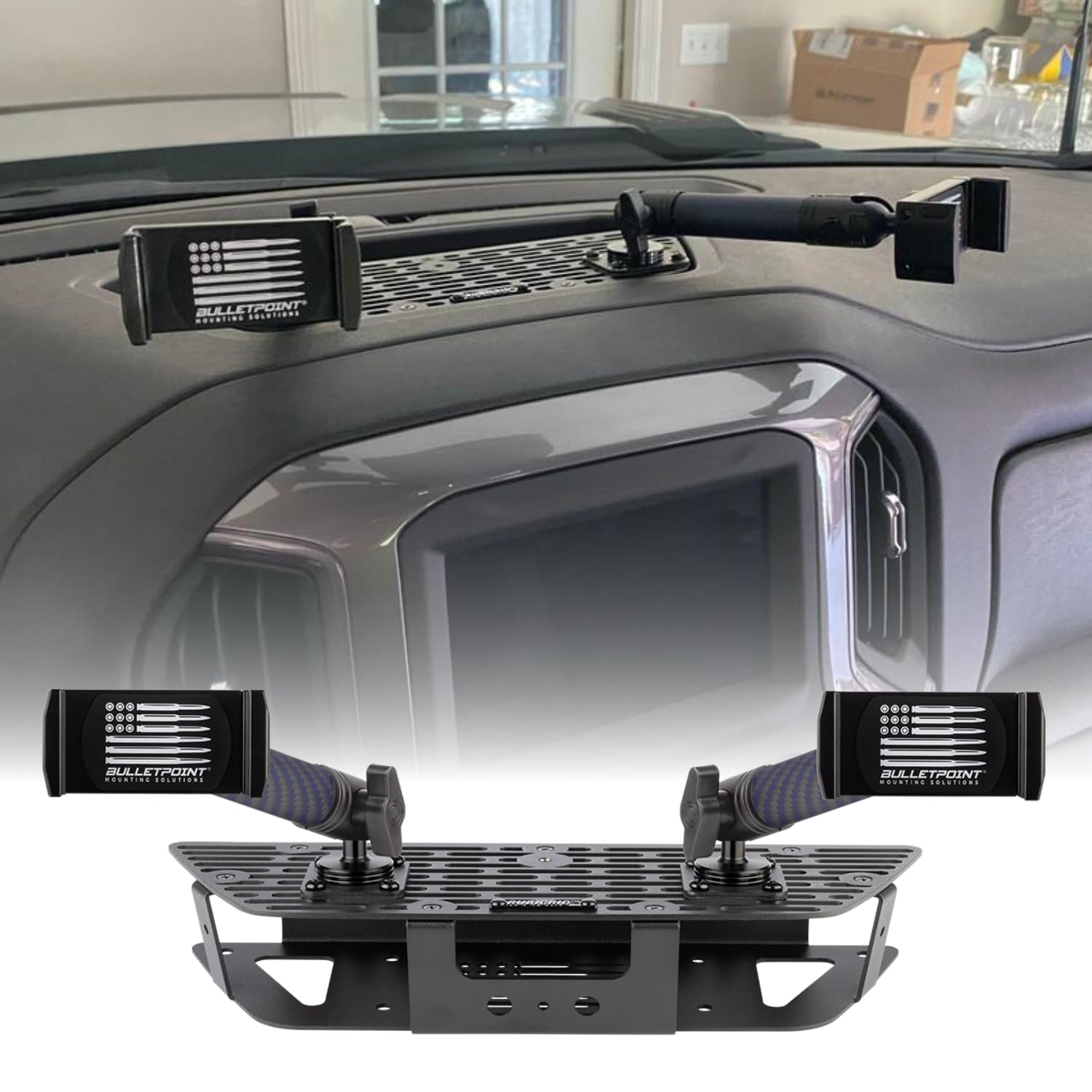 Bulletpoint RubiGrid Dash Mount Platform with 2 Phone Holders - Compatible with 2019+ Chevy Silverado & GMC Sierra - Multi-Device Car Mount for Phones, GPS & Tablets - Perfect for Road Trips & Daily Commuting