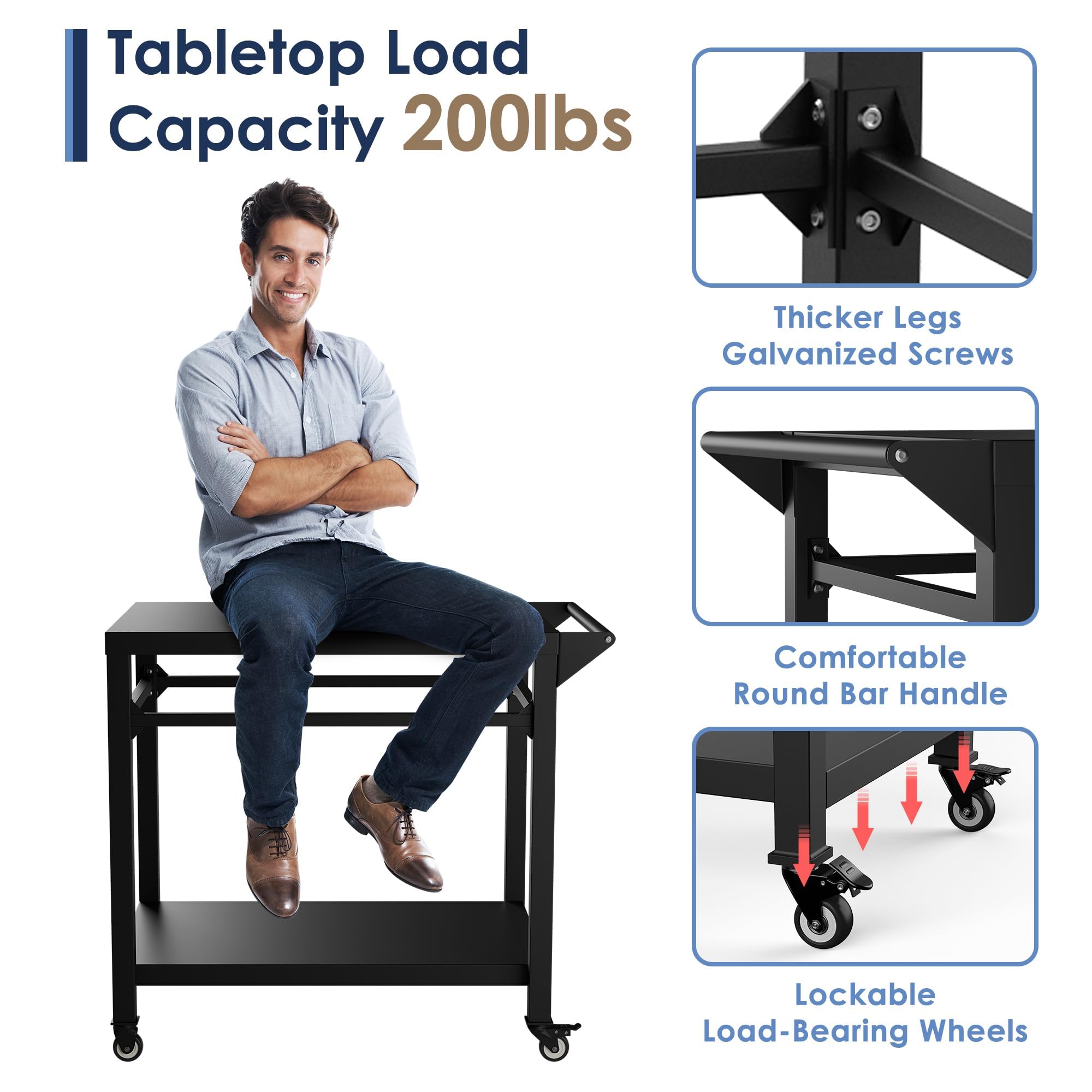Outdoor Pizza Oven Table Cart for Ooni Koda Karu Fyra 16 & 12 - Waterproof Cover Included - Portable Food Prep Station for Patio, Backyard & Camping - Compatible with Ninja Blackstone Cuisinart Griddles - Perfect for Outdoor Cooking, BBQ Parties & Tailgating