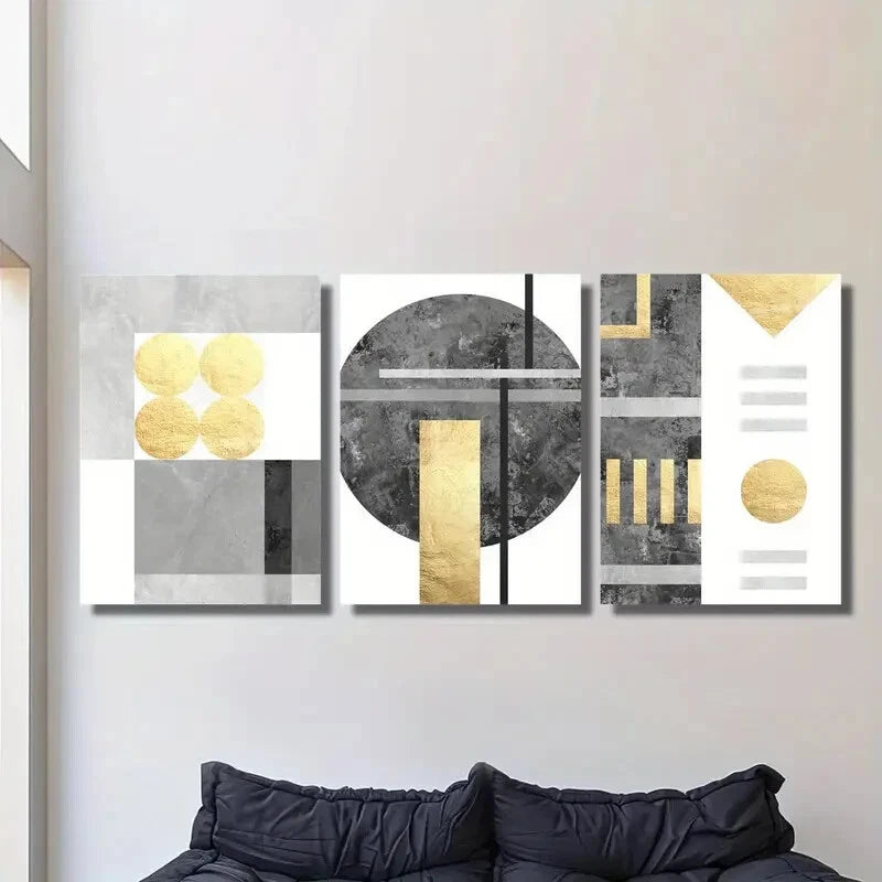 3-Piece Metal Wall Art Set - Simple Gilded Design, Ready to Hang - Perfect for Living Room, Bedroom & Office Decor