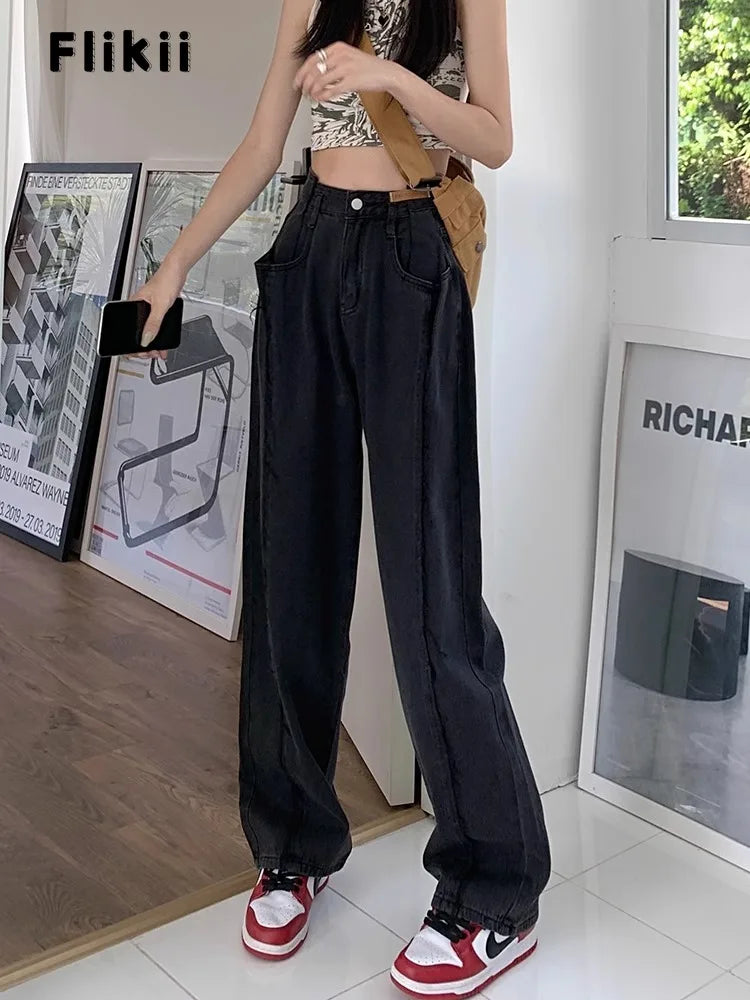 Vintage High Waist Straight Leg Jeans for Women - Retro Y2K Denim Pants with Pockets, Hip Hop Streetwear, Grunge Fashion - Perfect for Casual Outfits, Spring Wear, and Everyday Style