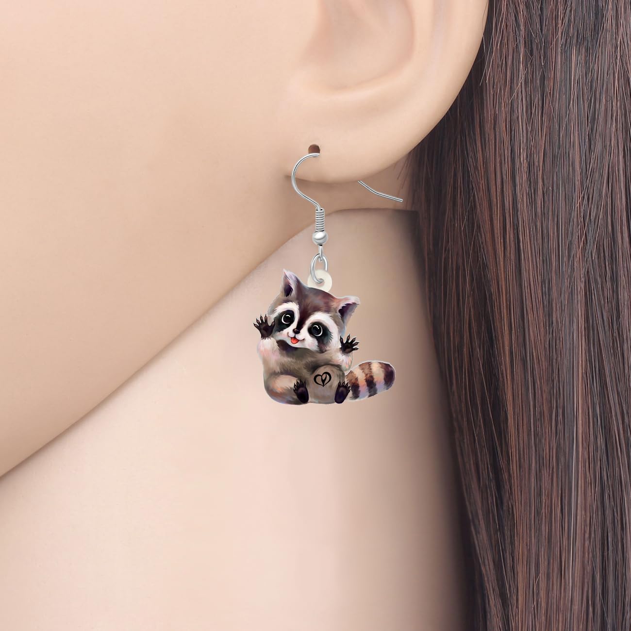 Funny Acrylic Raccoon Earrings - Cute Dangle Animal Jewelry for Women, Perfect Gift for Animal Lovers, Great for Casual Wear & Costume Parties