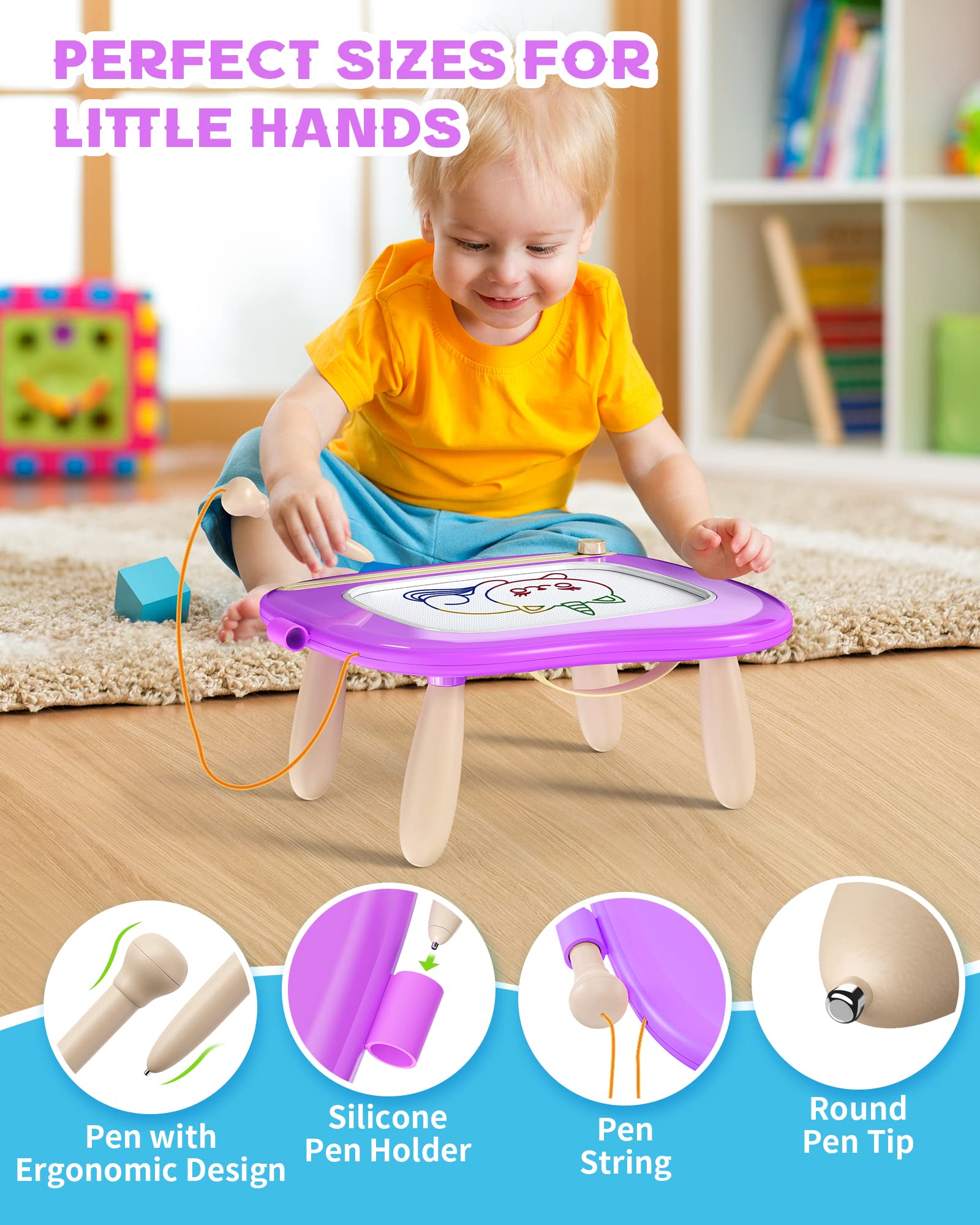 Bravokids Magnetic Drawing Board for Toddlers 1-3 Years - Educational Doodle Toy for Boys & Girls - Perfect for Home & Travel Play