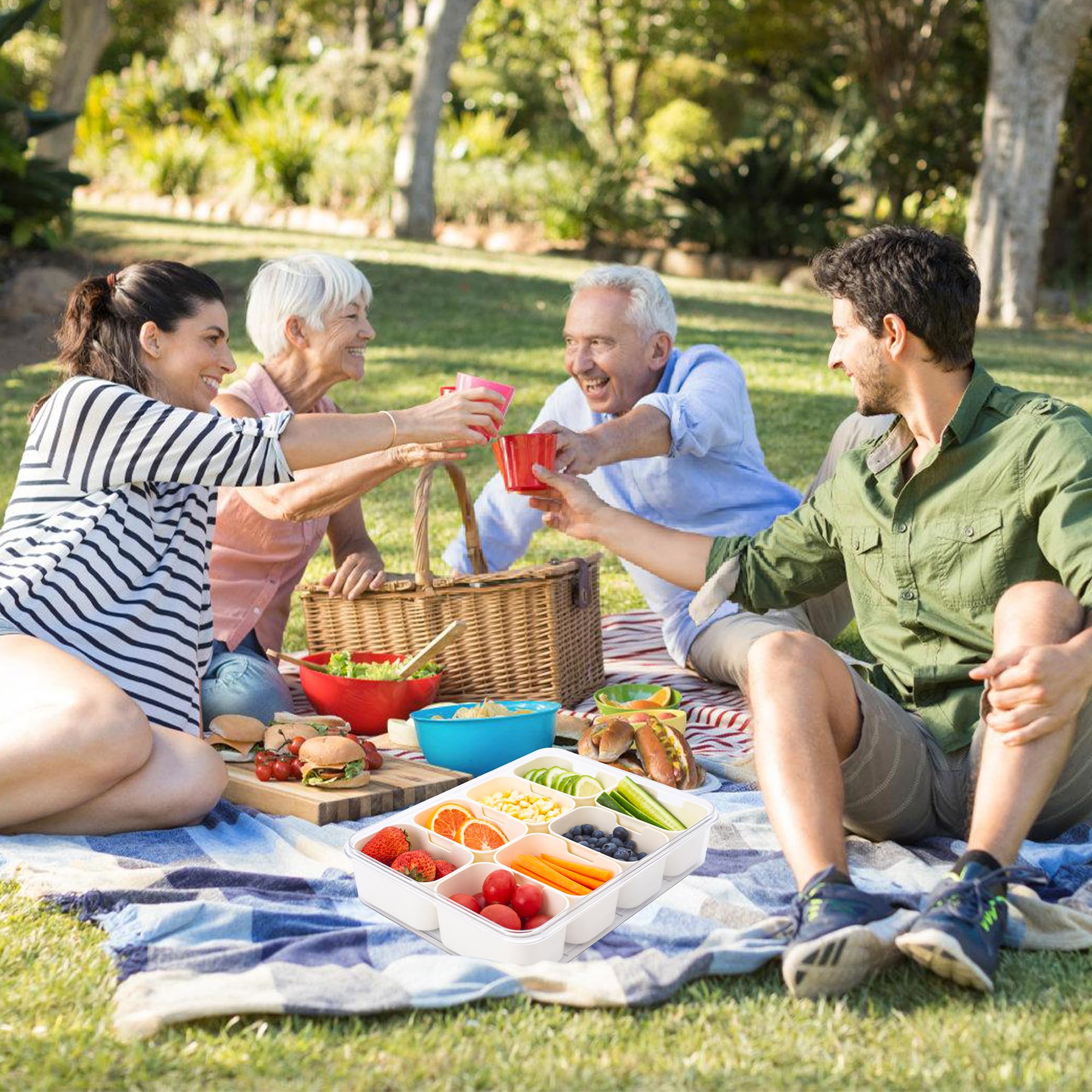 Portable Snackle Box with Lid - Divided Serving Tray for Travel, Picnics & Parties