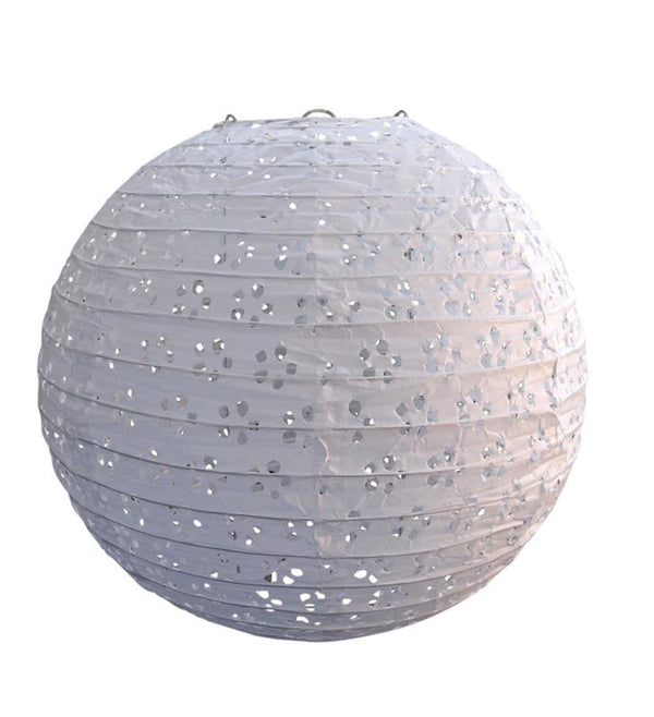 White Eyelet Lace Round Paper Lanterns - 6/8/10 Inch Set of 3, Even Ribbing Design for Wedding Decor, Baby Shower, Party & Home Decoration