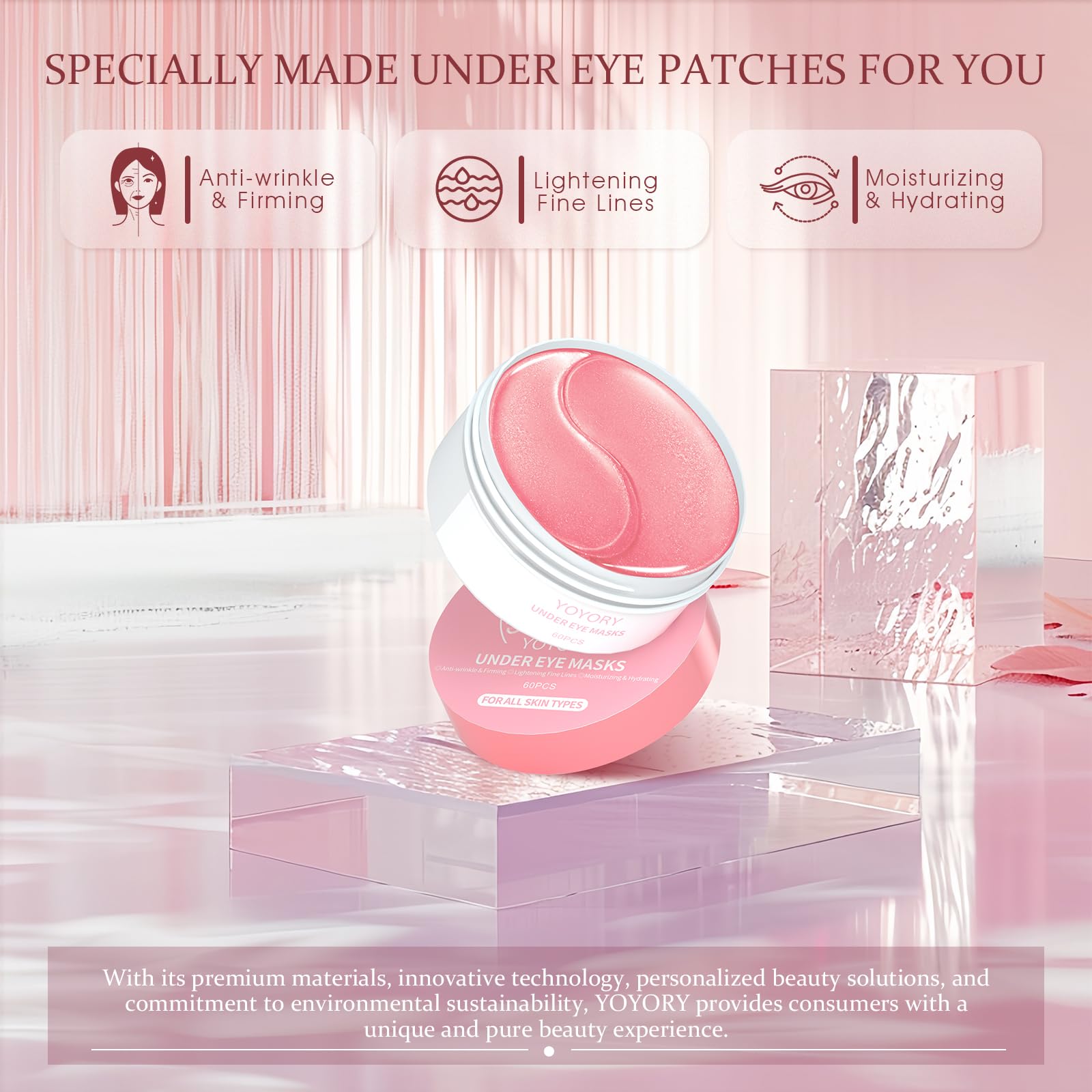 Under Eye Patches for Puffy Eyes & Dark Circles - Collagen & Hyaluronic Acid Eye Masks for Fine Lines, Wrinkles & Eye Bags Treatment - Hydrating & Moisturizing Pink Eye Patches (60 Pcs) - Perfect for Morning Skincare Routine & Travel Essentials