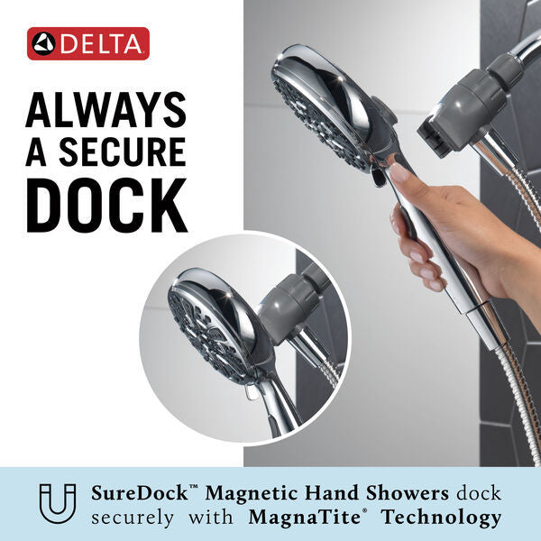 Delta 75609 6-Setting Magnetic Hand Shower with SureDock - Chrome Finish for Bathroom, Spa & Relaxation