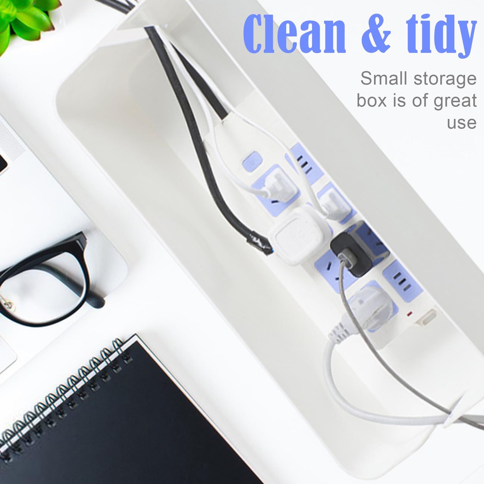 White Cable Organizer Box with Bamboo Lid - Cord Management Solution for Hiding Wires & Power Strips - Perfect for Home Office, Living Room & Bedroom Cable Storage