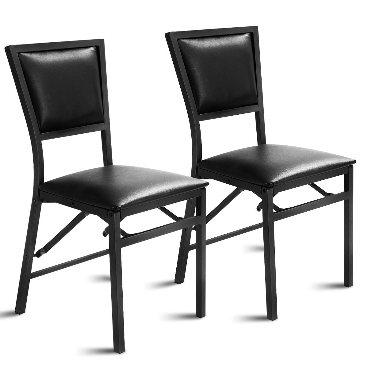 Giantex Folding Chairs Set of 2 - Padded Dining Chairs with Sturdy Metal Frame & Floor Protectors | Space Saving Foldable Design for Small Apartments, Parties, Events & Extra Guests | Black Home & Office Seating Solution