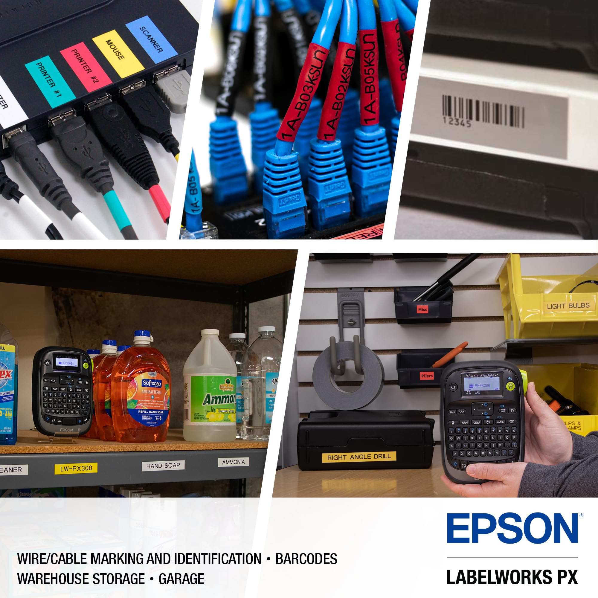 Epson LW-PX300 Industrial Label Maker with 212BWPX PET Tape Cartridge - Black on White Polyester Labels for Garage Sales, Warehouse Organization & Industrial Use