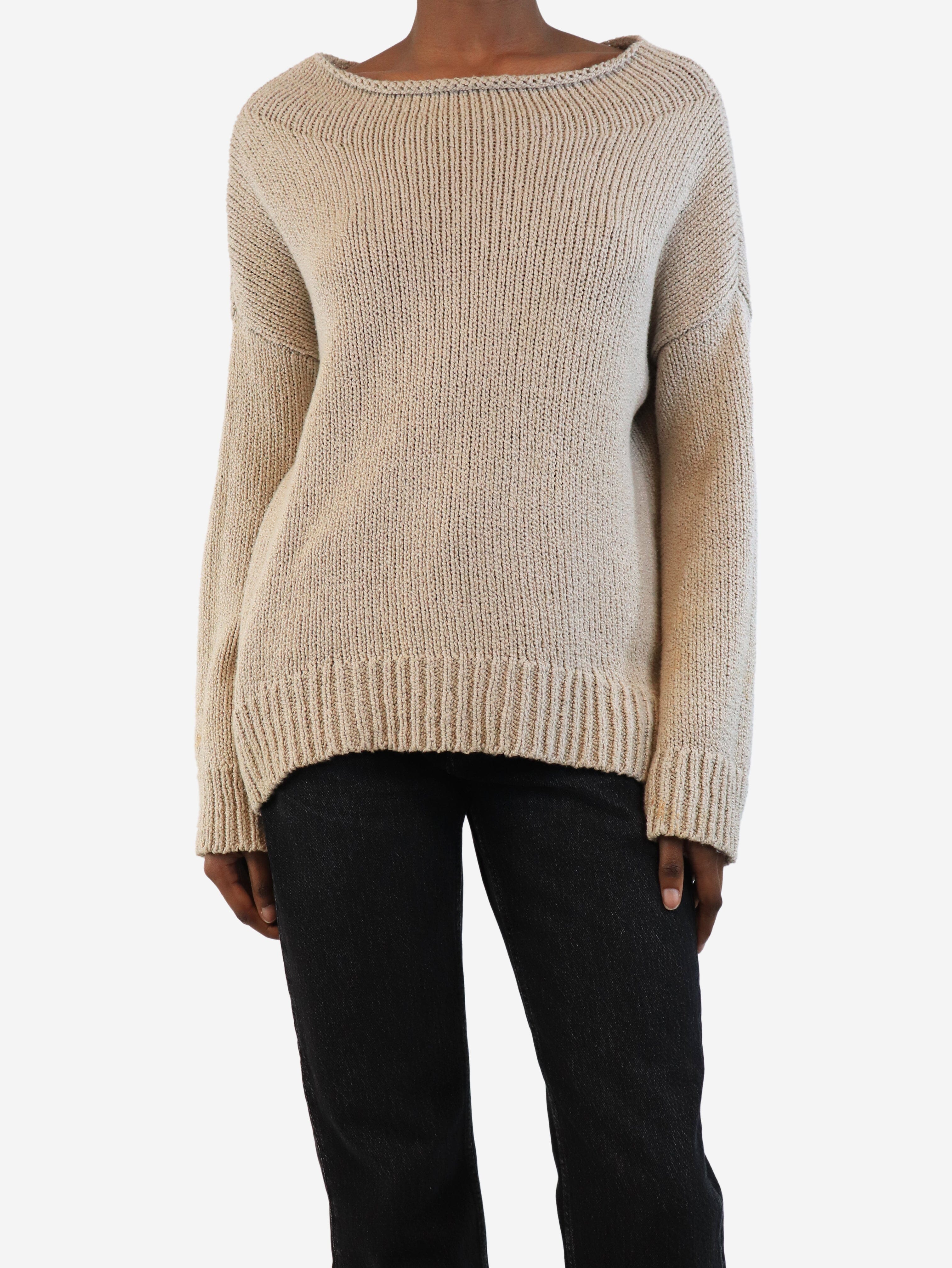 Bamford Women's Oatmeal Boat Neck Sweater - XS Size | Soft Casual Pullover for Fall & Winter | Perfect for Office, Dating & Weekend Outings