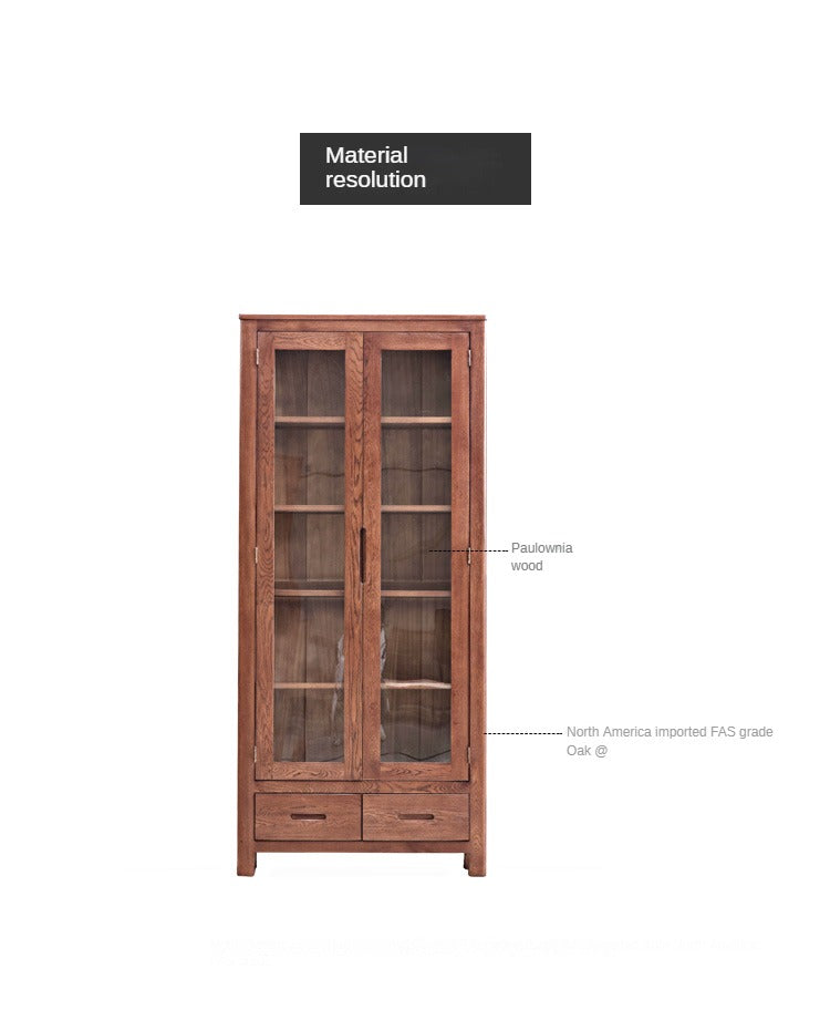 Oak Solid Wood Nordic Bookcase with Glass Door - Modern Bookshelf for Living Room, Office & Study - Perfect for Home Decor & Storage